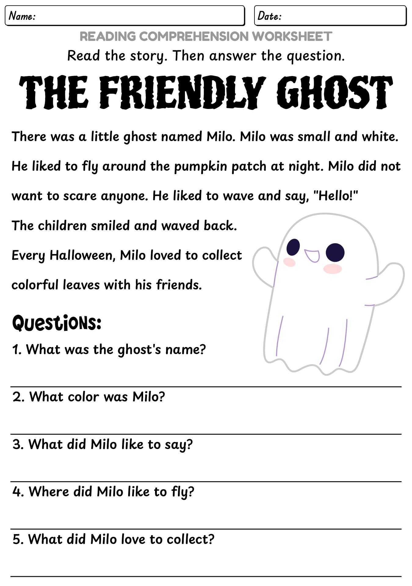 Ghost Passage and Question Worksheet