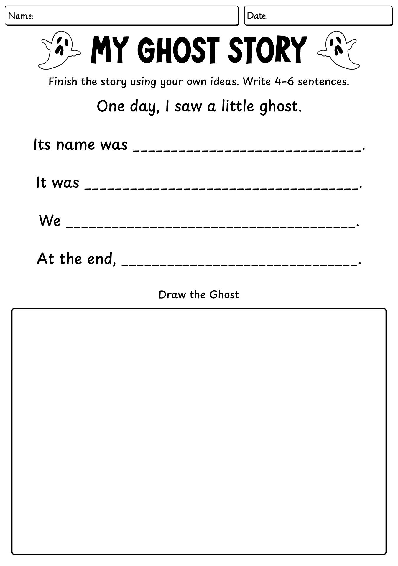 Ghost Stories Writing Worksheet For Kids