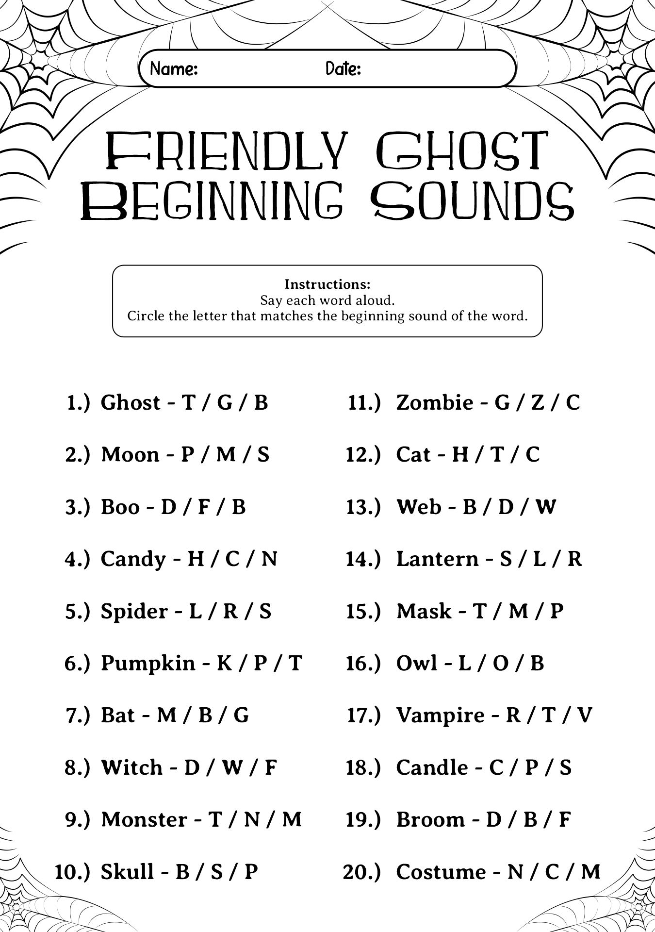 Ghost-Themed Phonics Worksheets for 1st Graders