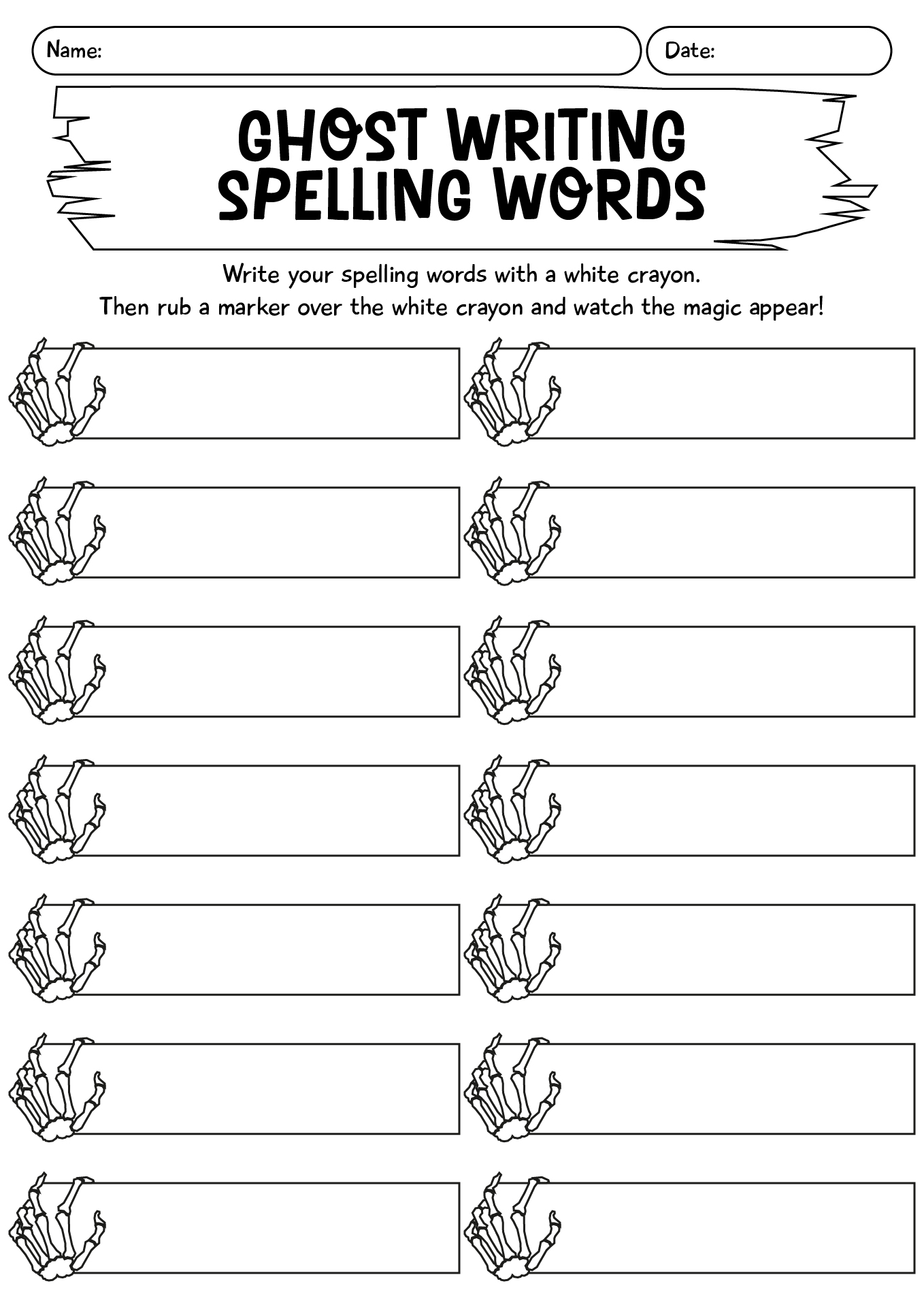 Ghost Writing Spelling Words Worksheet