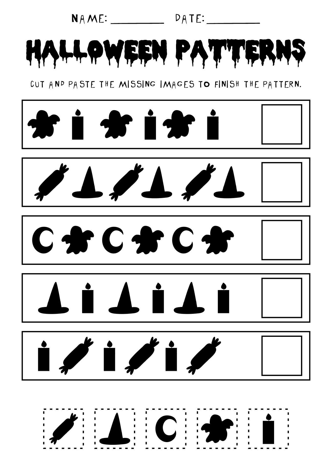 Grade 1 Halloween Pattern Math Sheets