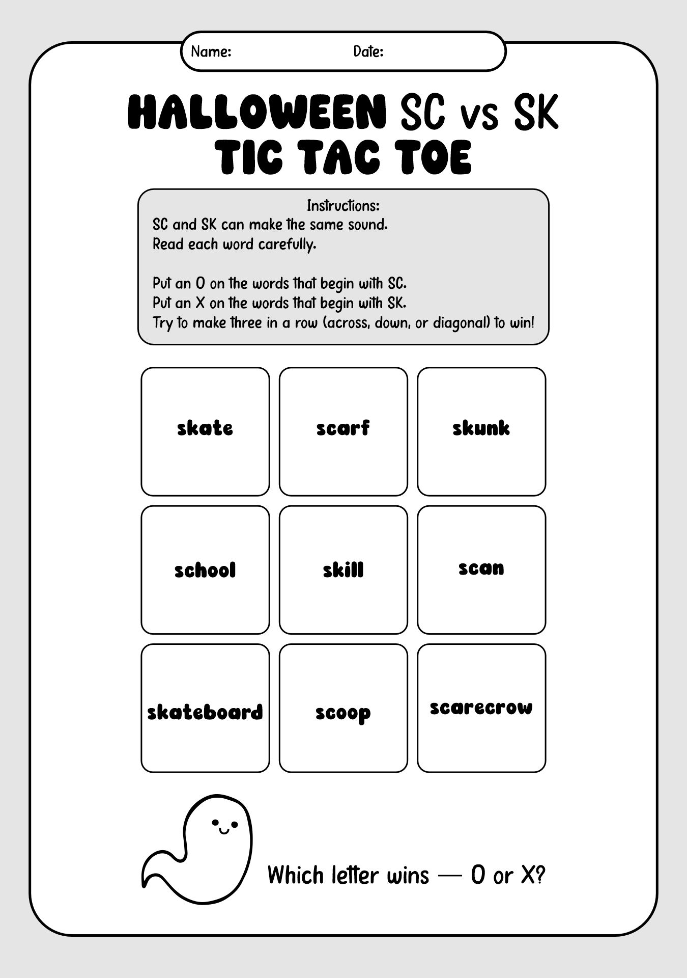 Grade 2 Halloween Phonics Beginning Sounds Worksheet