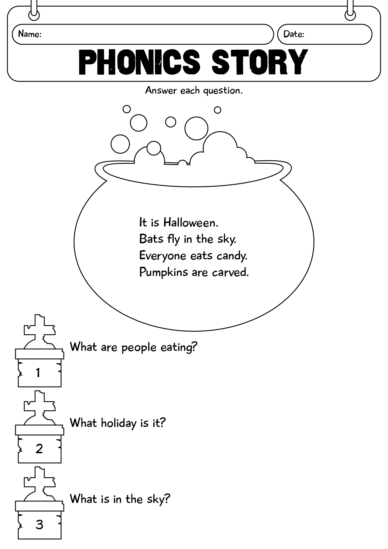 Halloween 1st Grade Phonics Story Worksheet