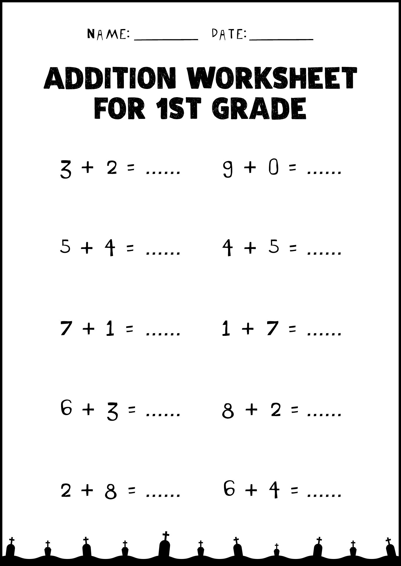 Halloween Addition Worksheets for 1st Graders