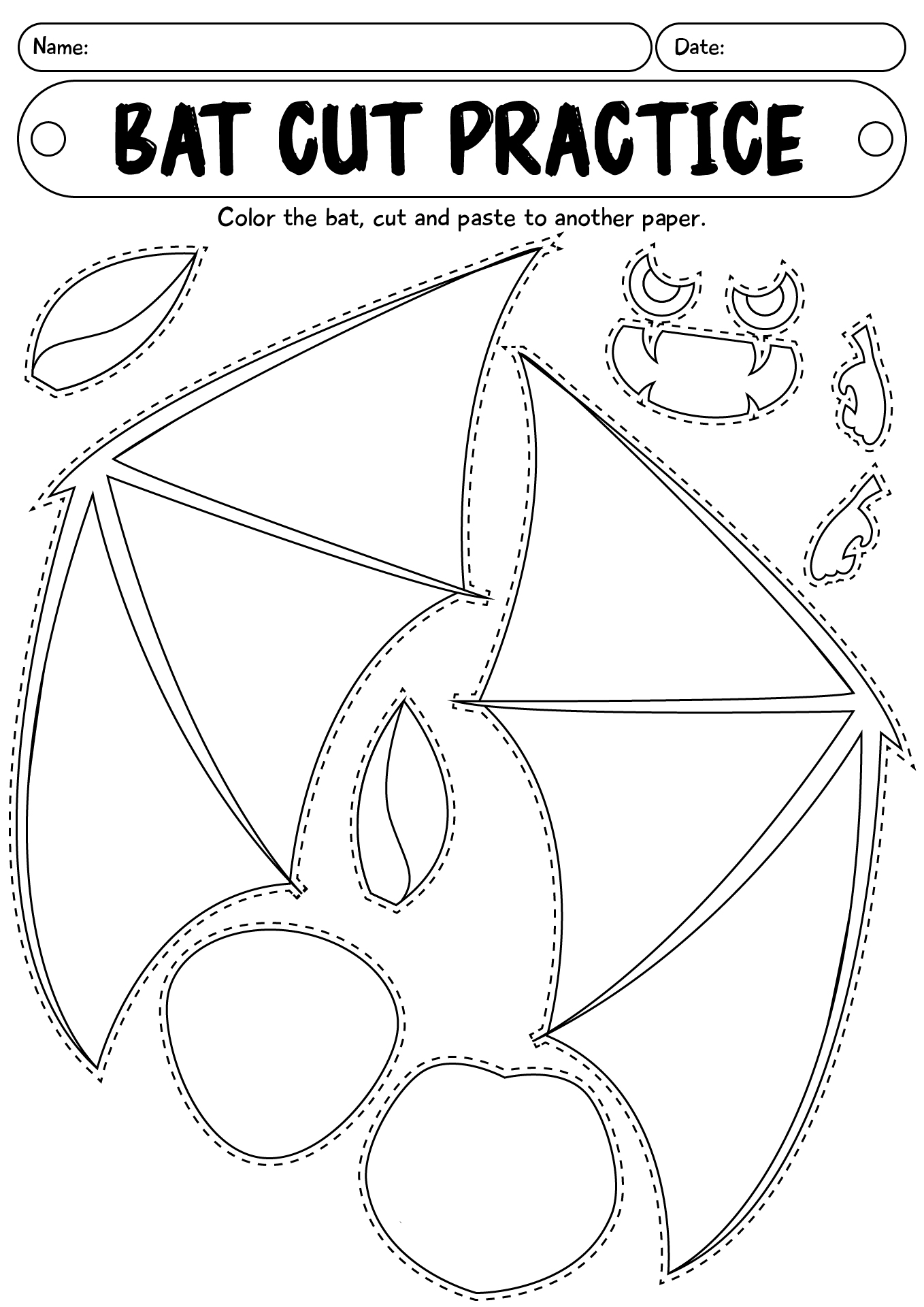 Halloween Bat Cut Practice Worksheet