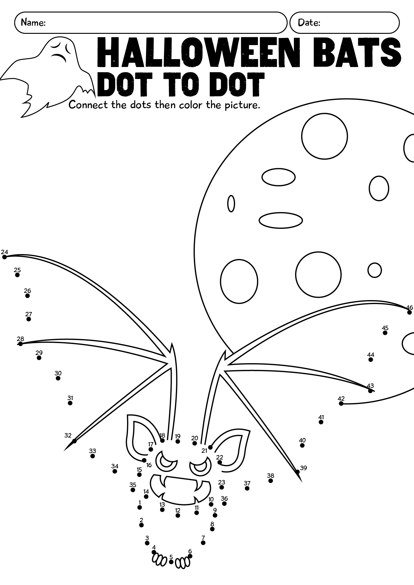 Halloween Bats Dot To Dot Worksheet