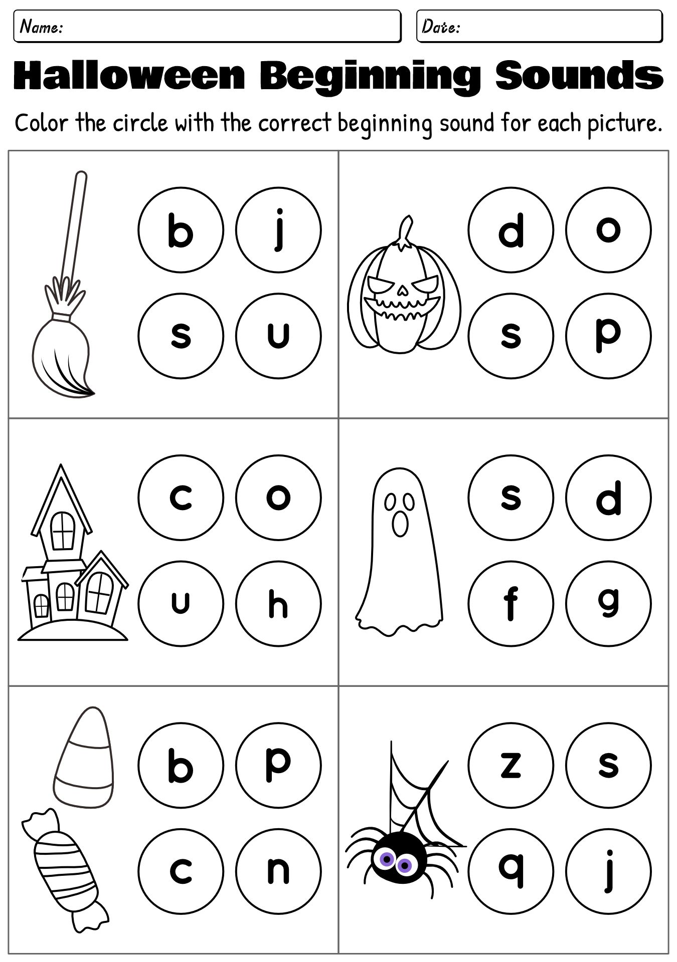 Halloween Beginning Sounds Worksheet For PreK