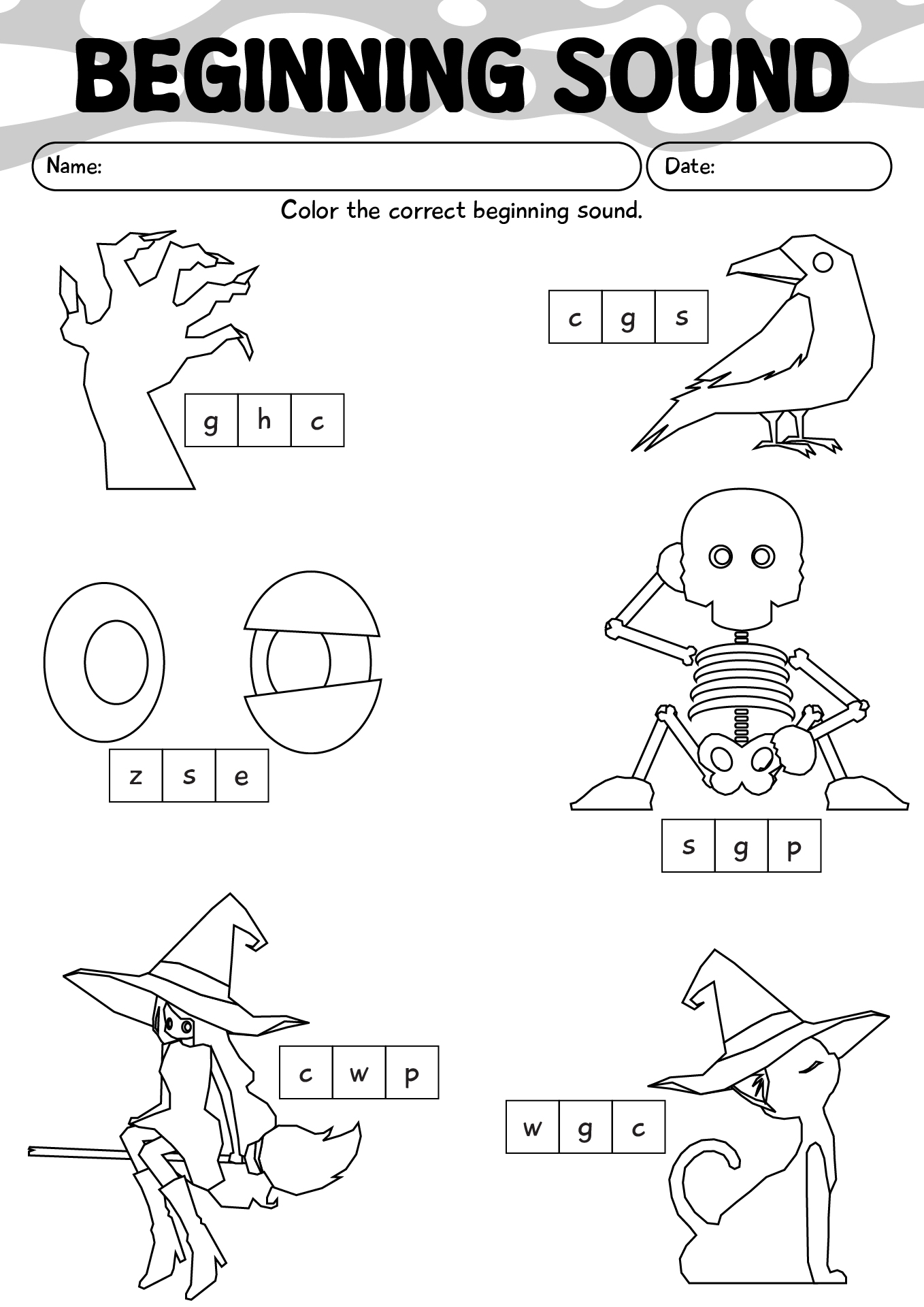 Halloween Beginning Sounds Worksheet