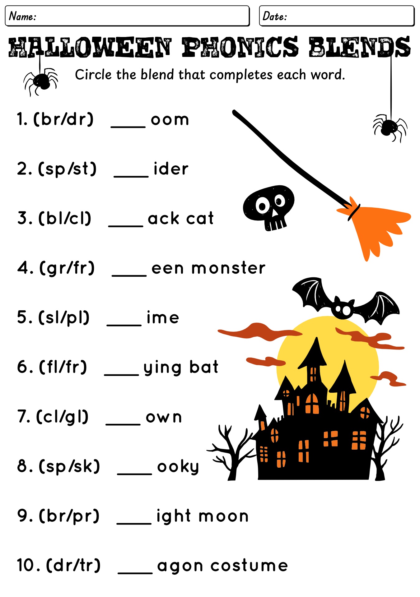 Halloween Blends Phonics Worksheet