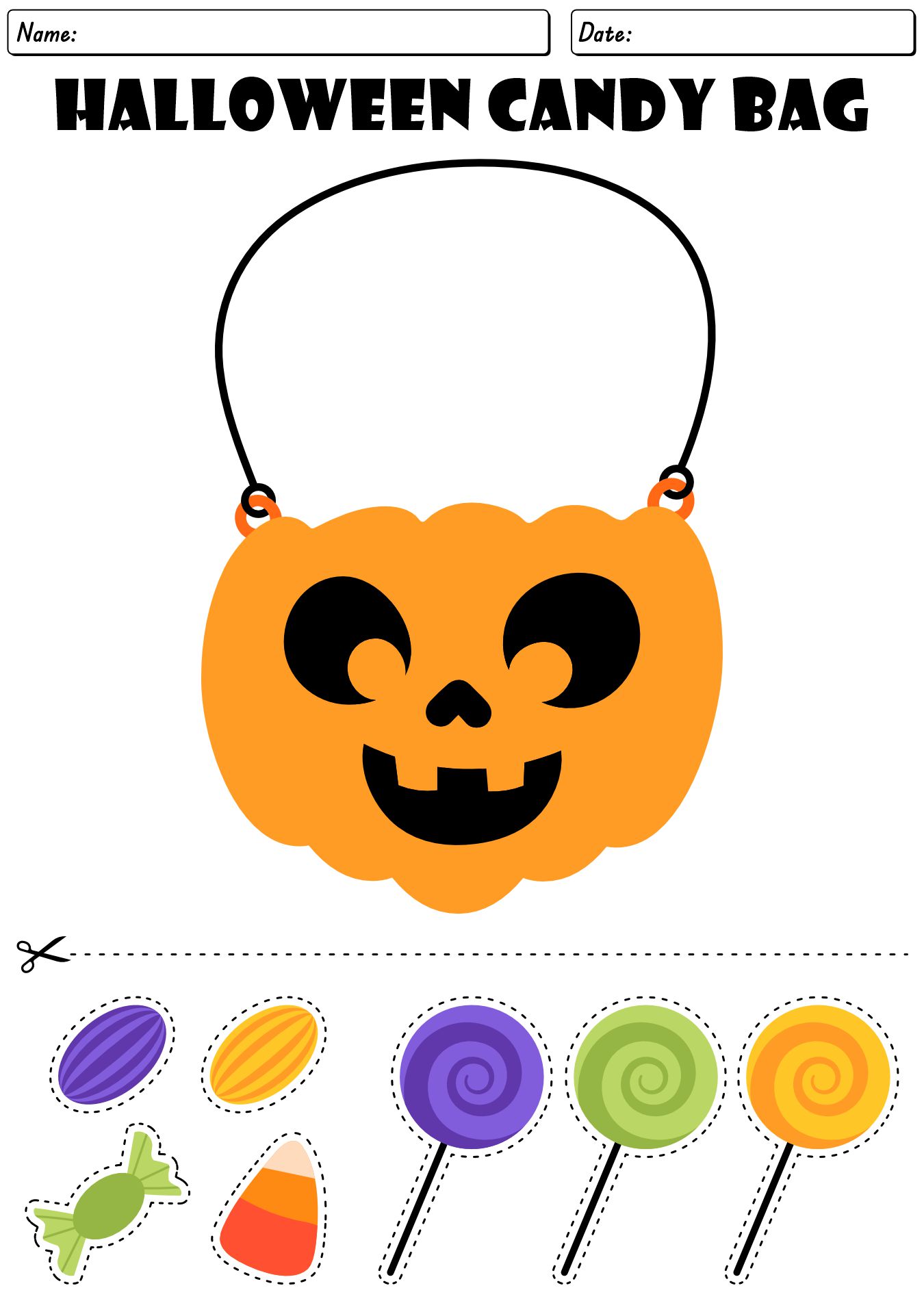 Halloween Candies Cutting Worksheet