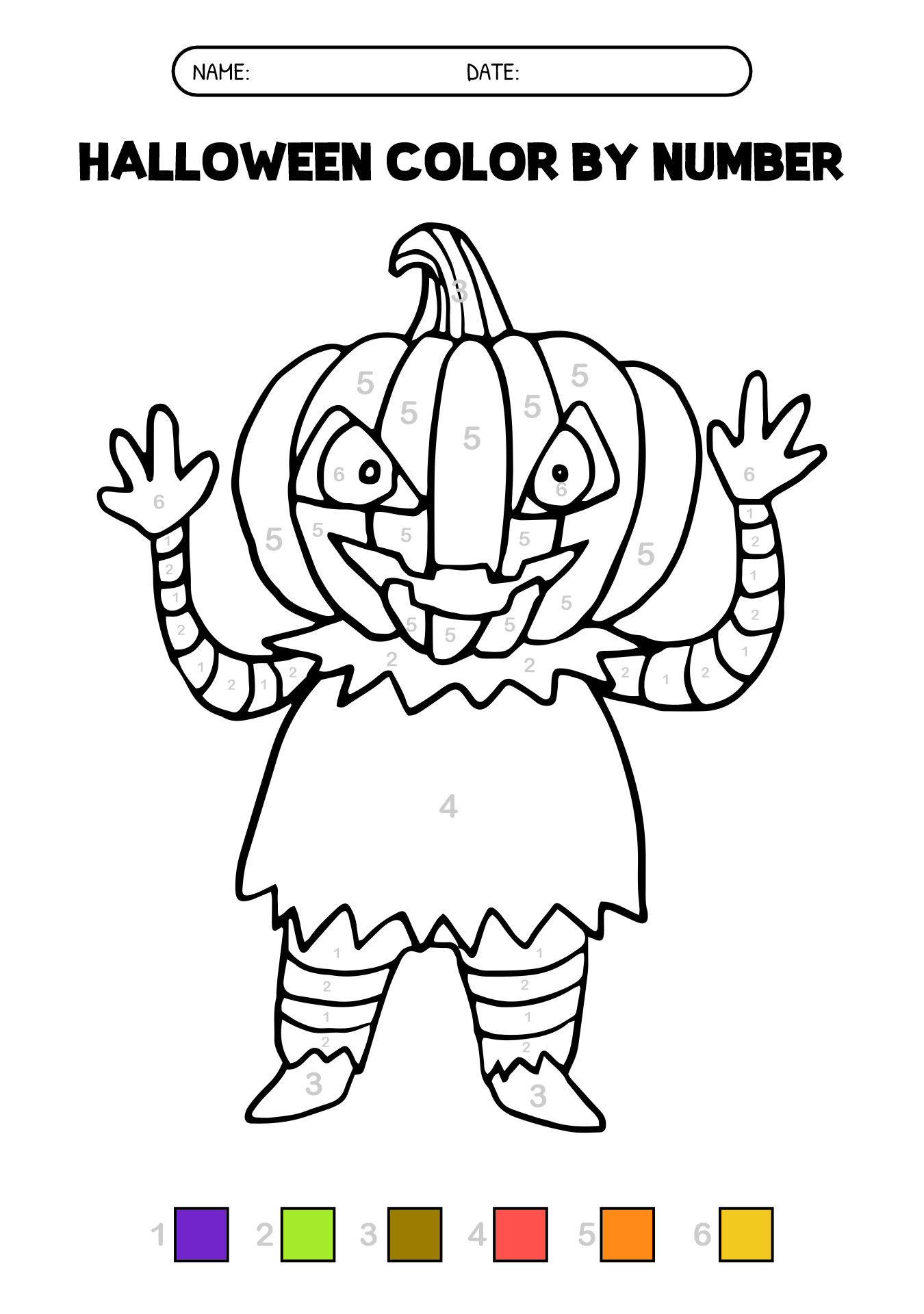 Halloween Color by Number Worksheet for 6th Grade