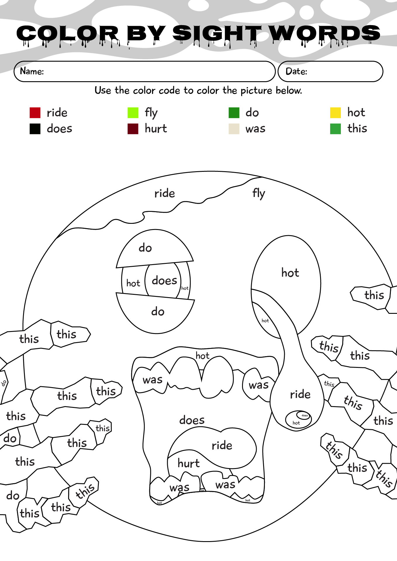 Halloween Color By Sight Words Worksheet