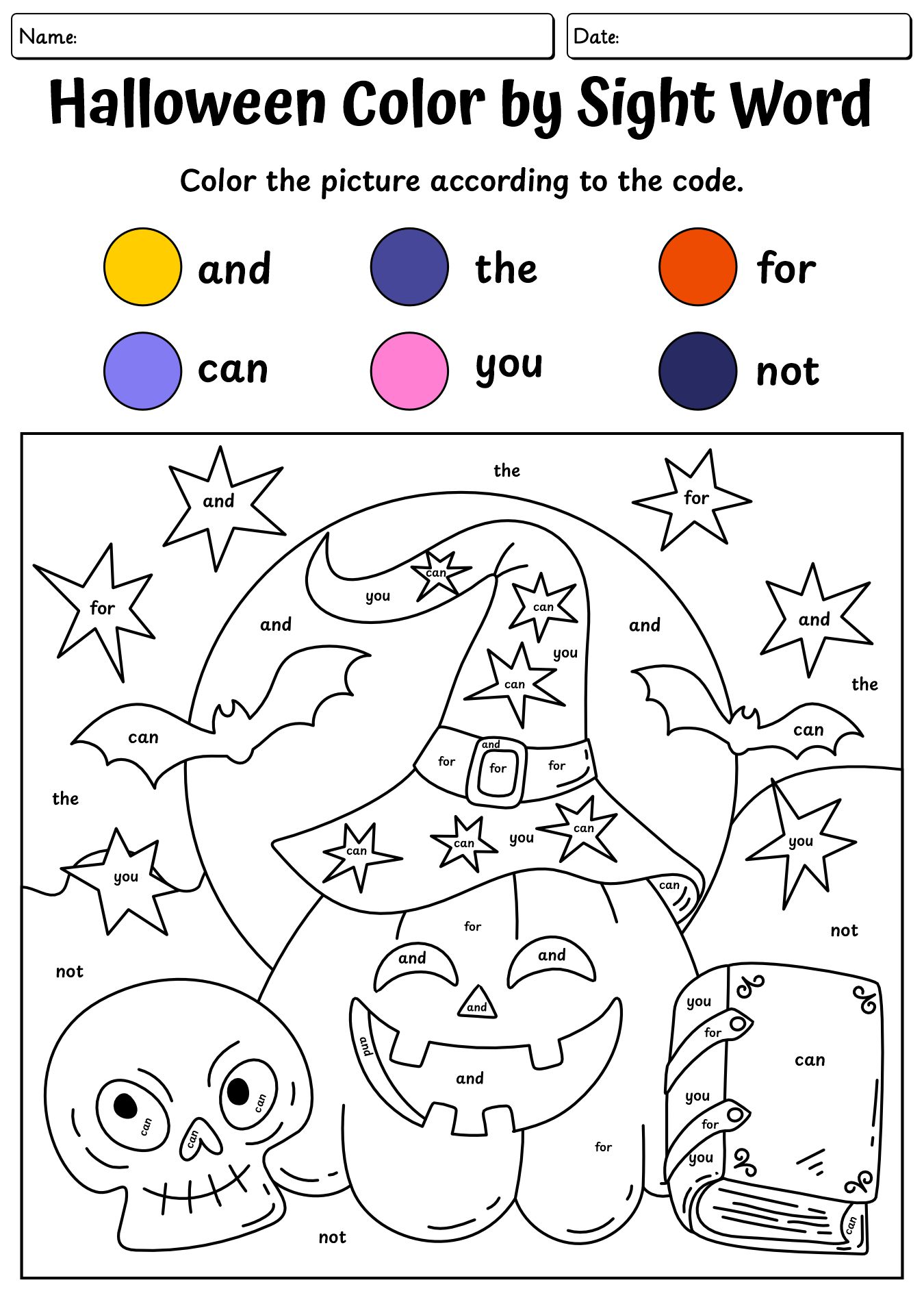 Halloween Color By Word Worksheet For Kids