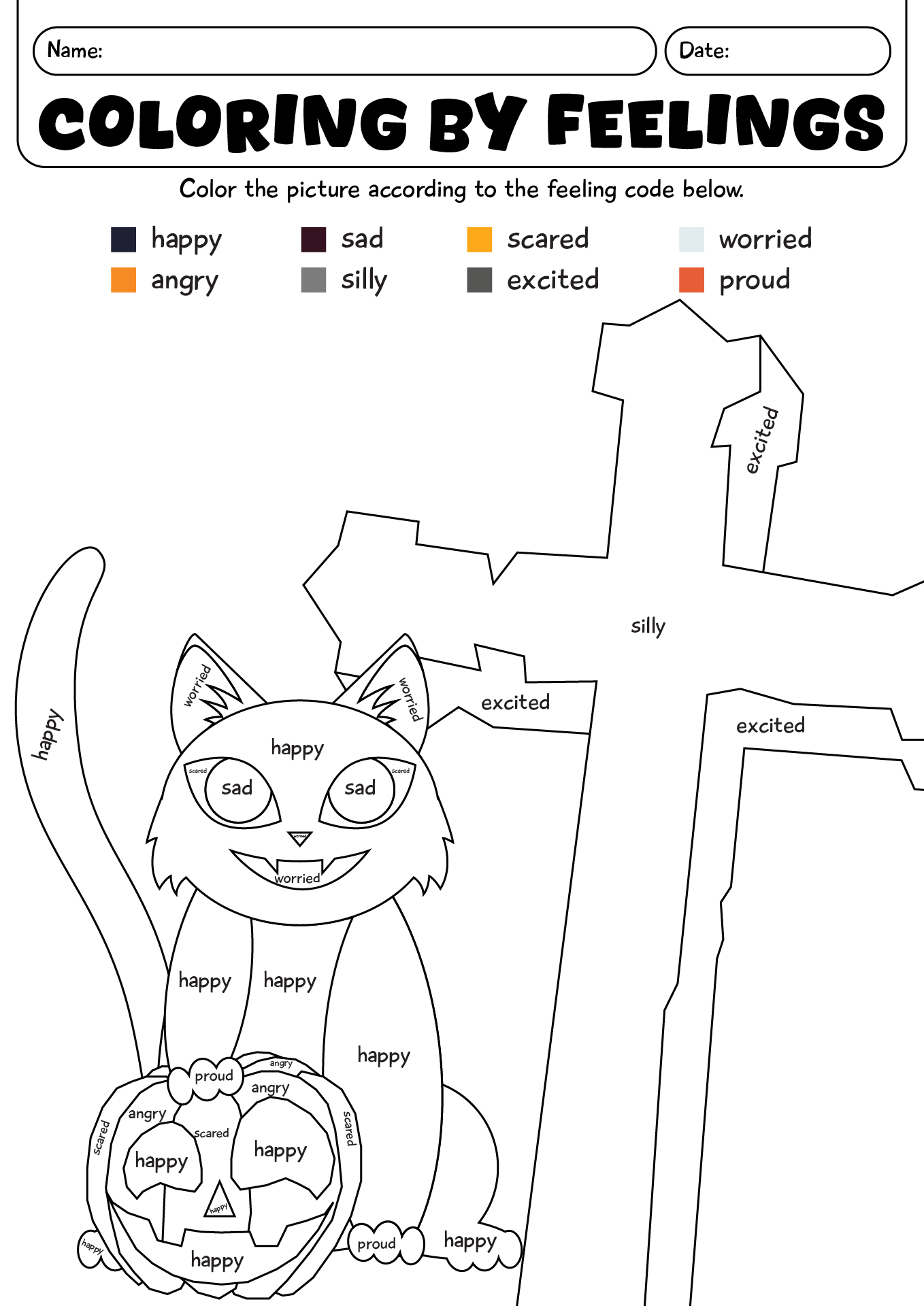 Halloween Coloring By Feelings Worksheet