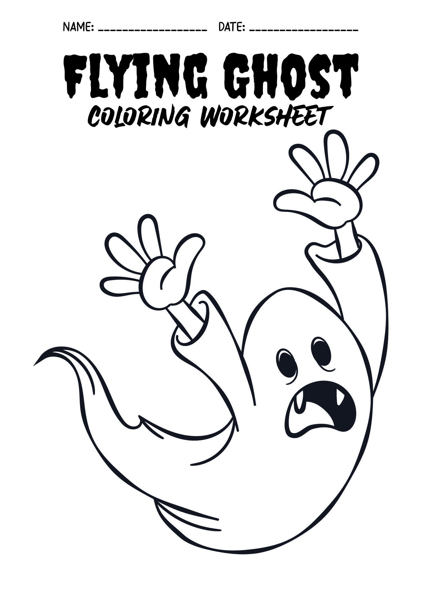 Halloween Coloring Flying Ghost Worksheets for Kids
