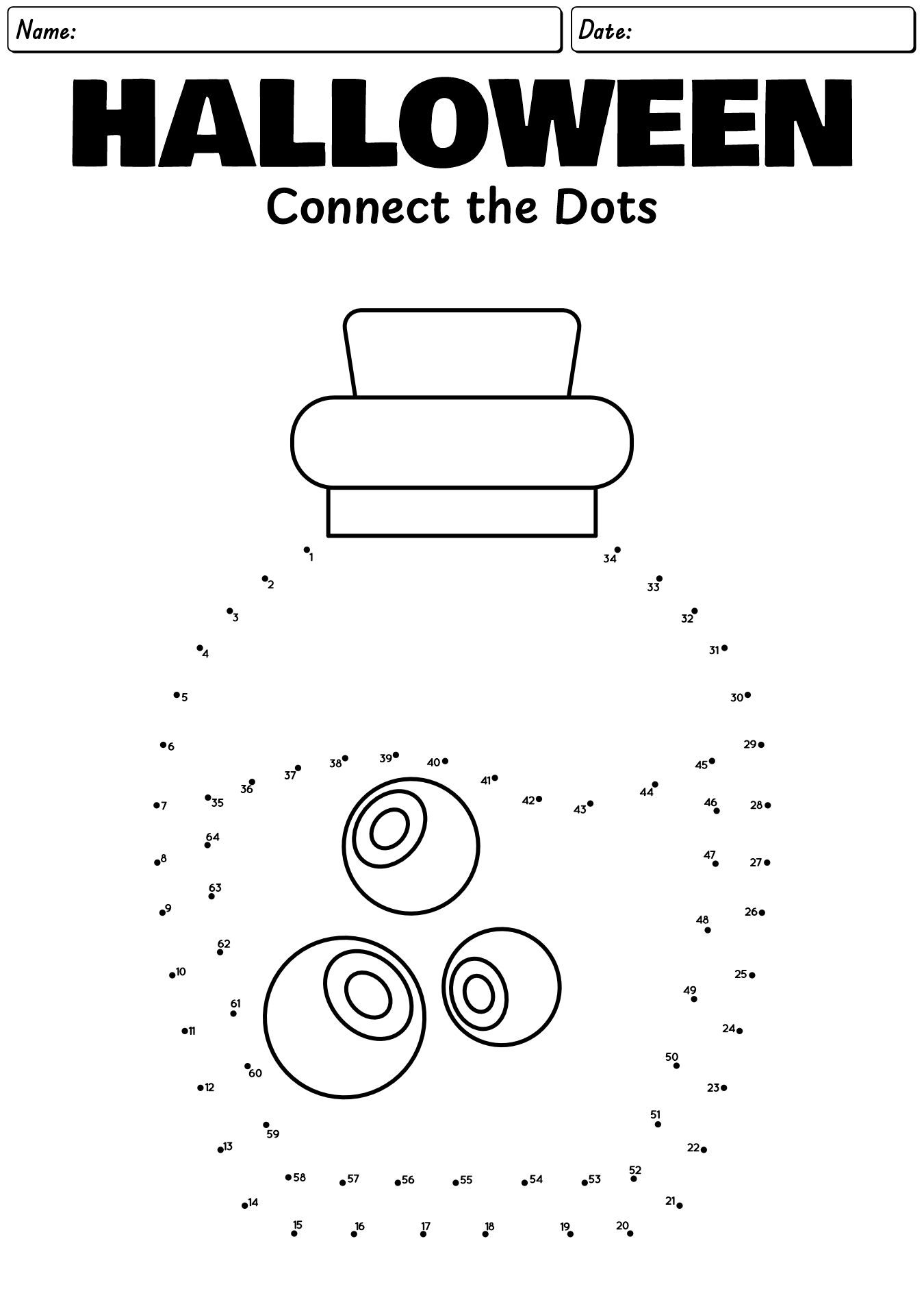 Halloween Connect the Dots Printable Worksheet