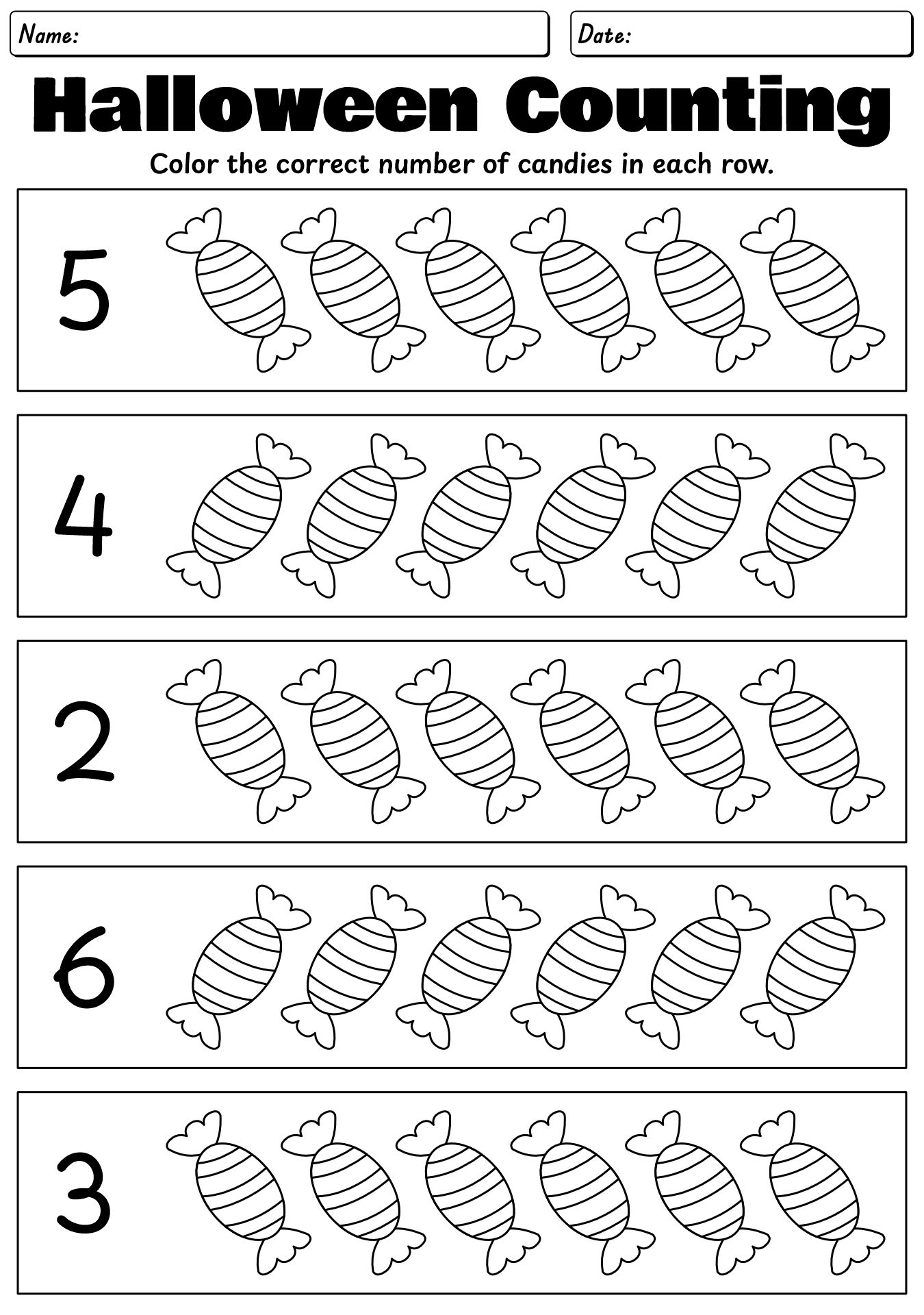 Halloween Counting Sheets for Young Learners