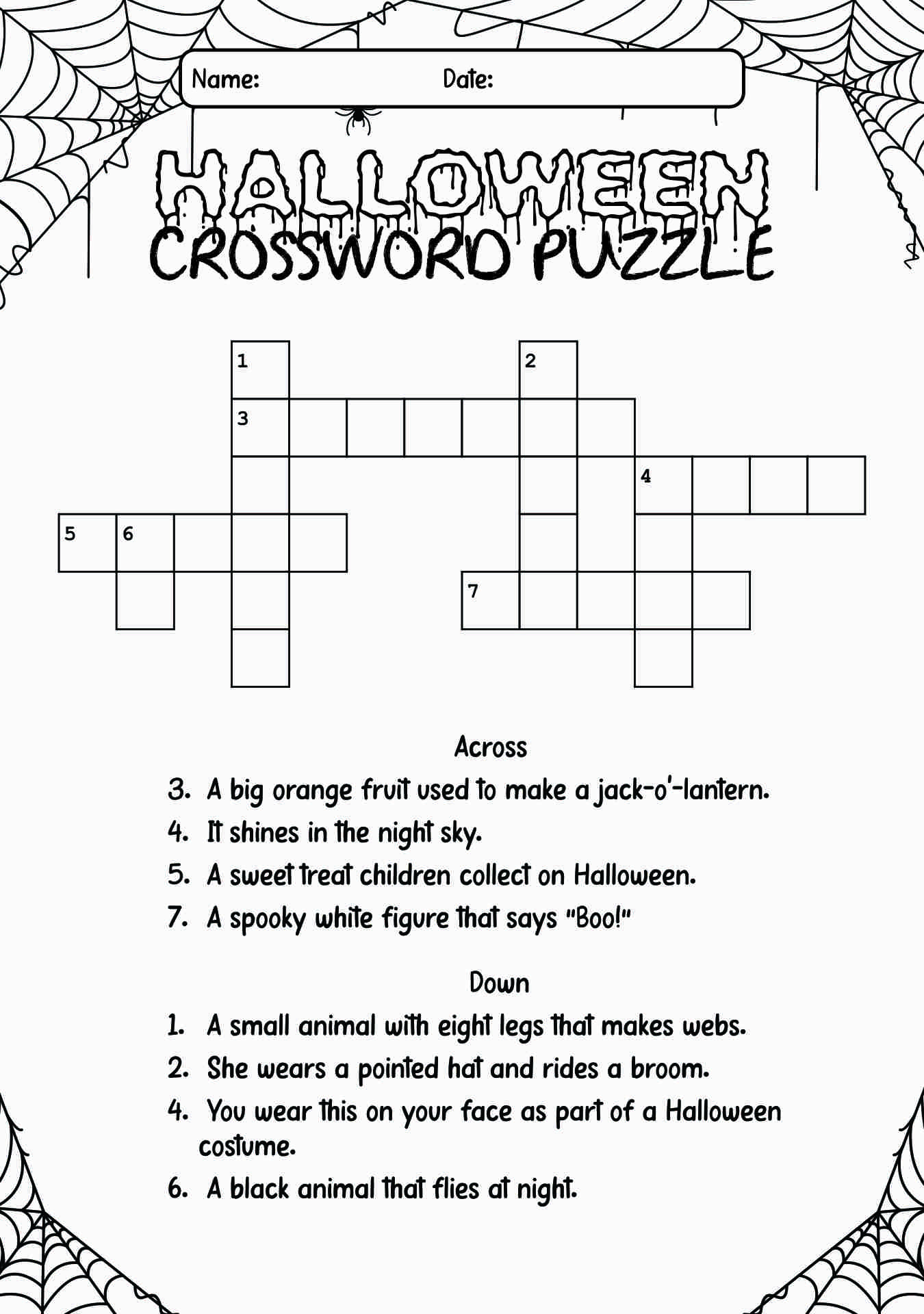 Halloween Crossword Worksheet for 2nd Grade