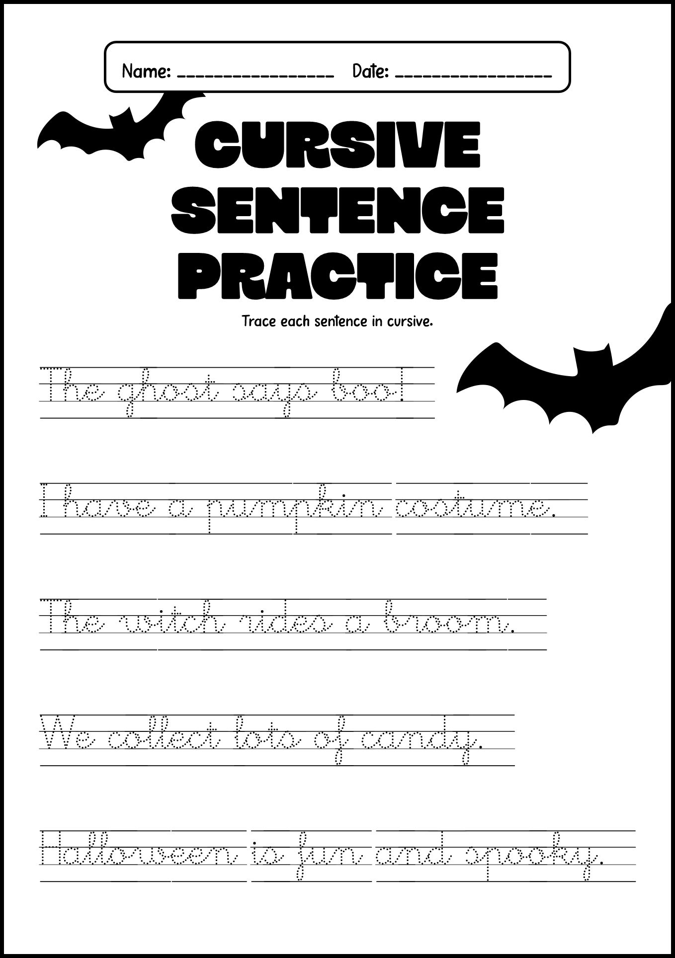 Halloween Cursive Practice Sheets