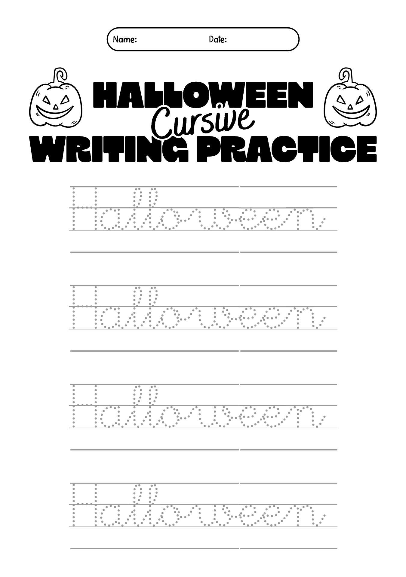 Halloween Cursive Writing Worksheets Printable