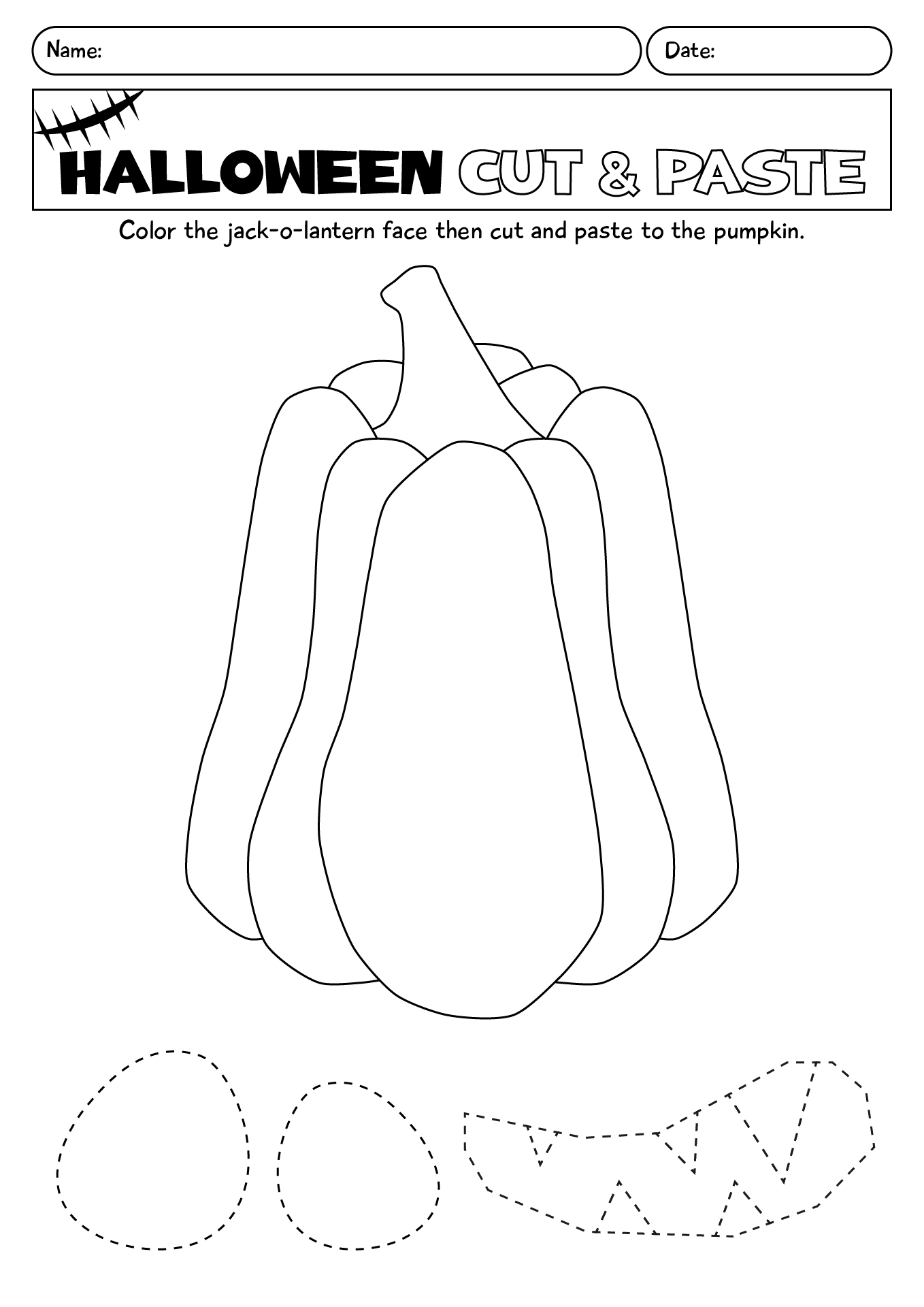 Halloween Cut And Paste Coloring Worksheet