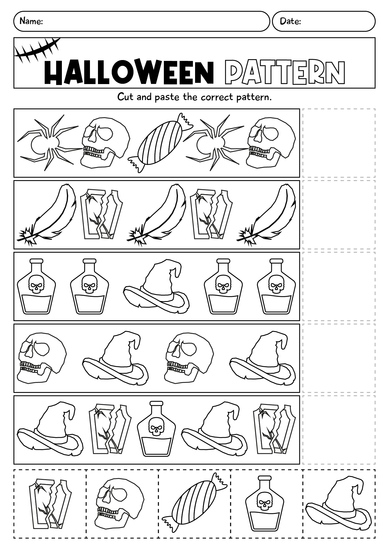 Halloween Cut And Paste Patterns Worksheet