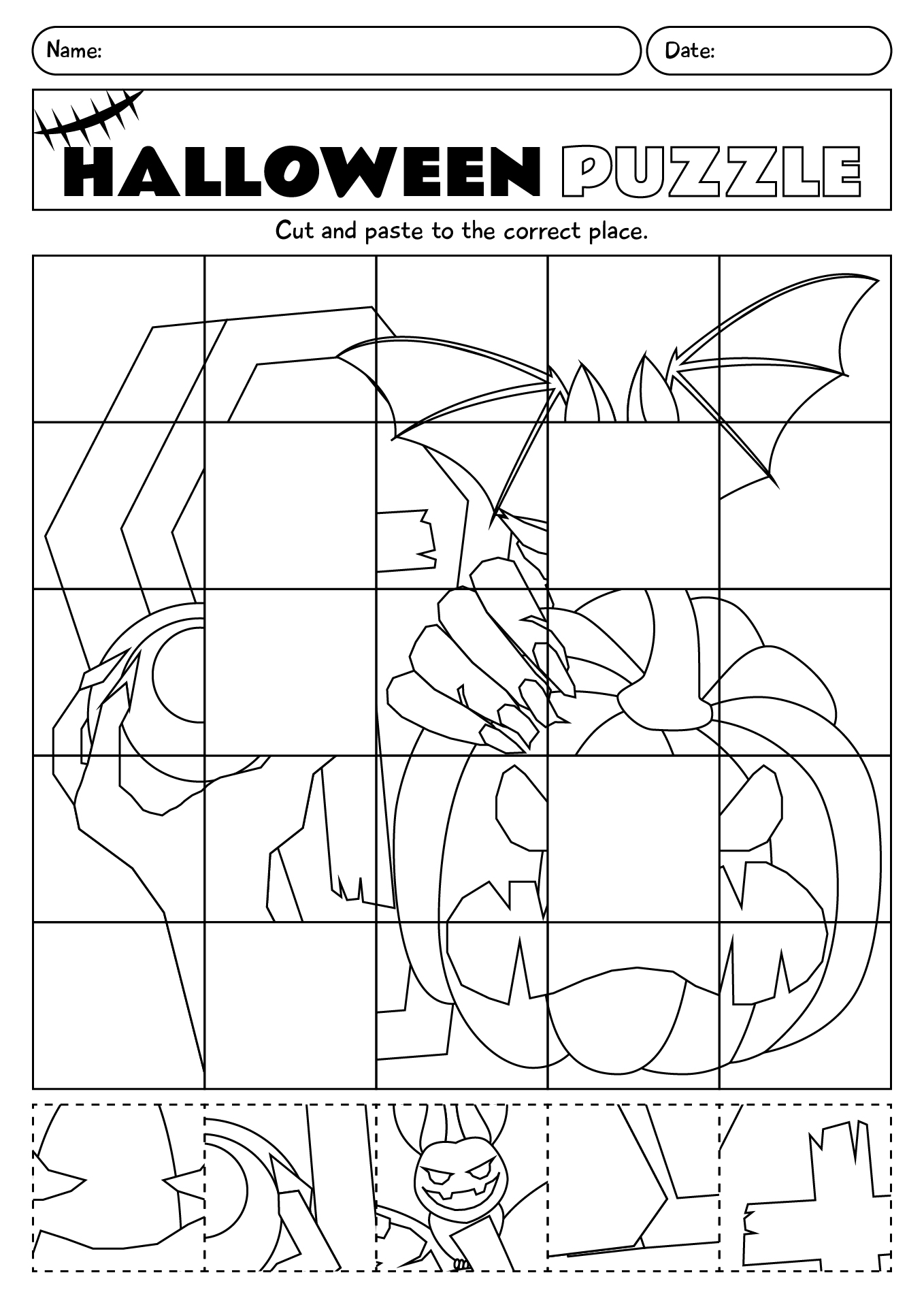Halloween Cut And Paste Puzzle Worksheet