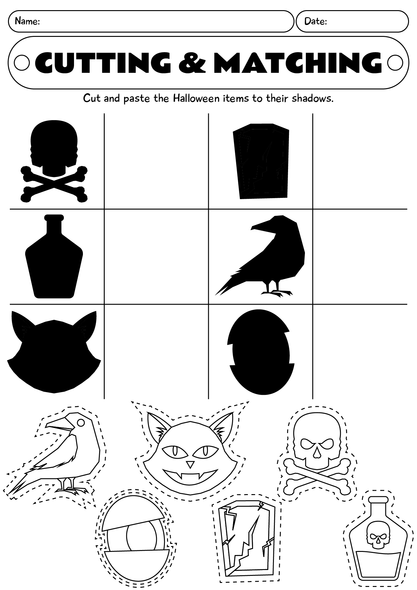 Halloween Cutting And Matching Worksheet