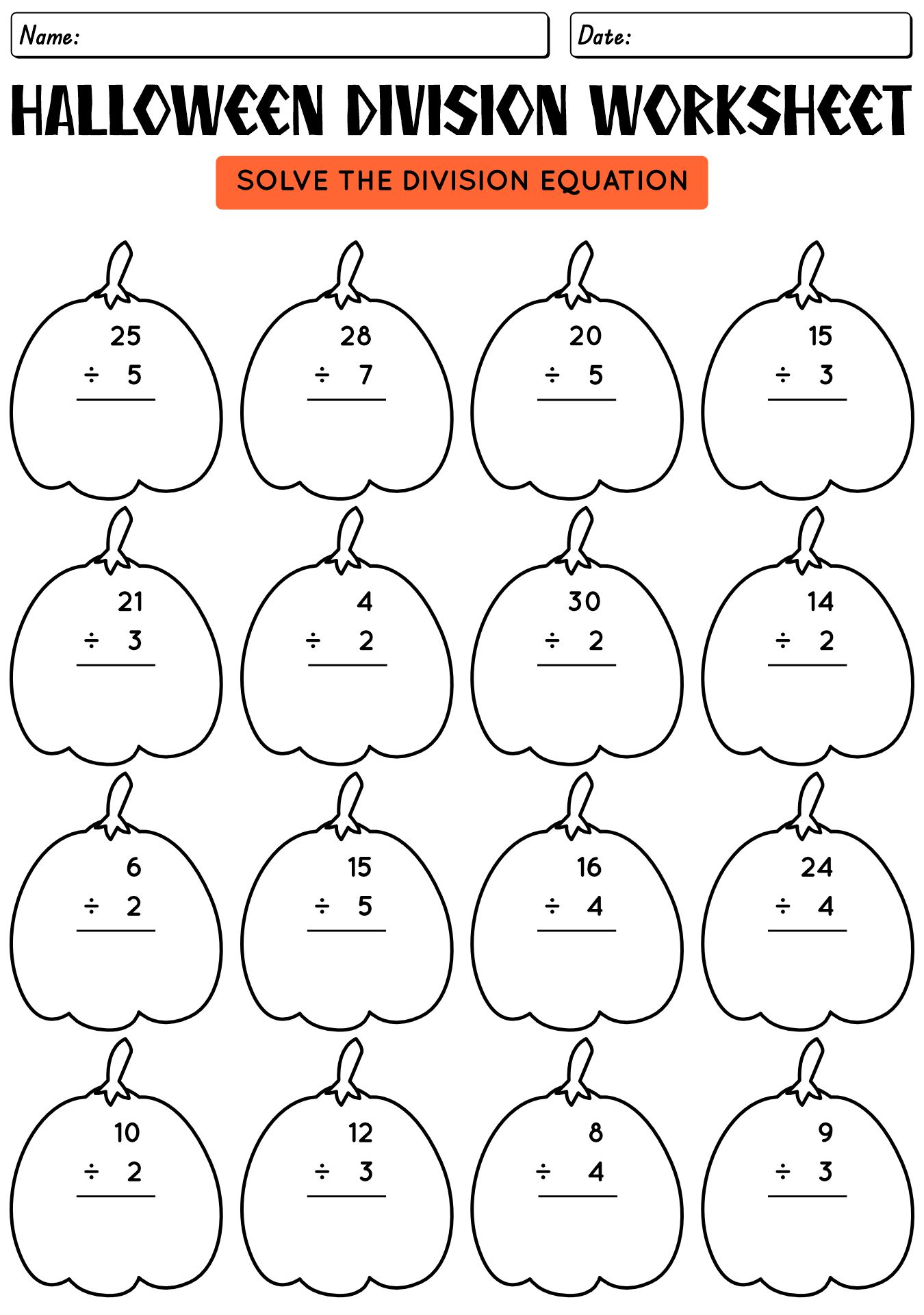 Halloween Division Worksheet