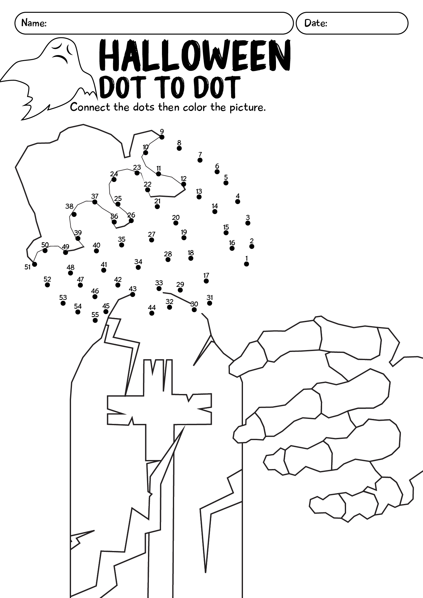 Halloween Dot To Dot Worksheet For Kids