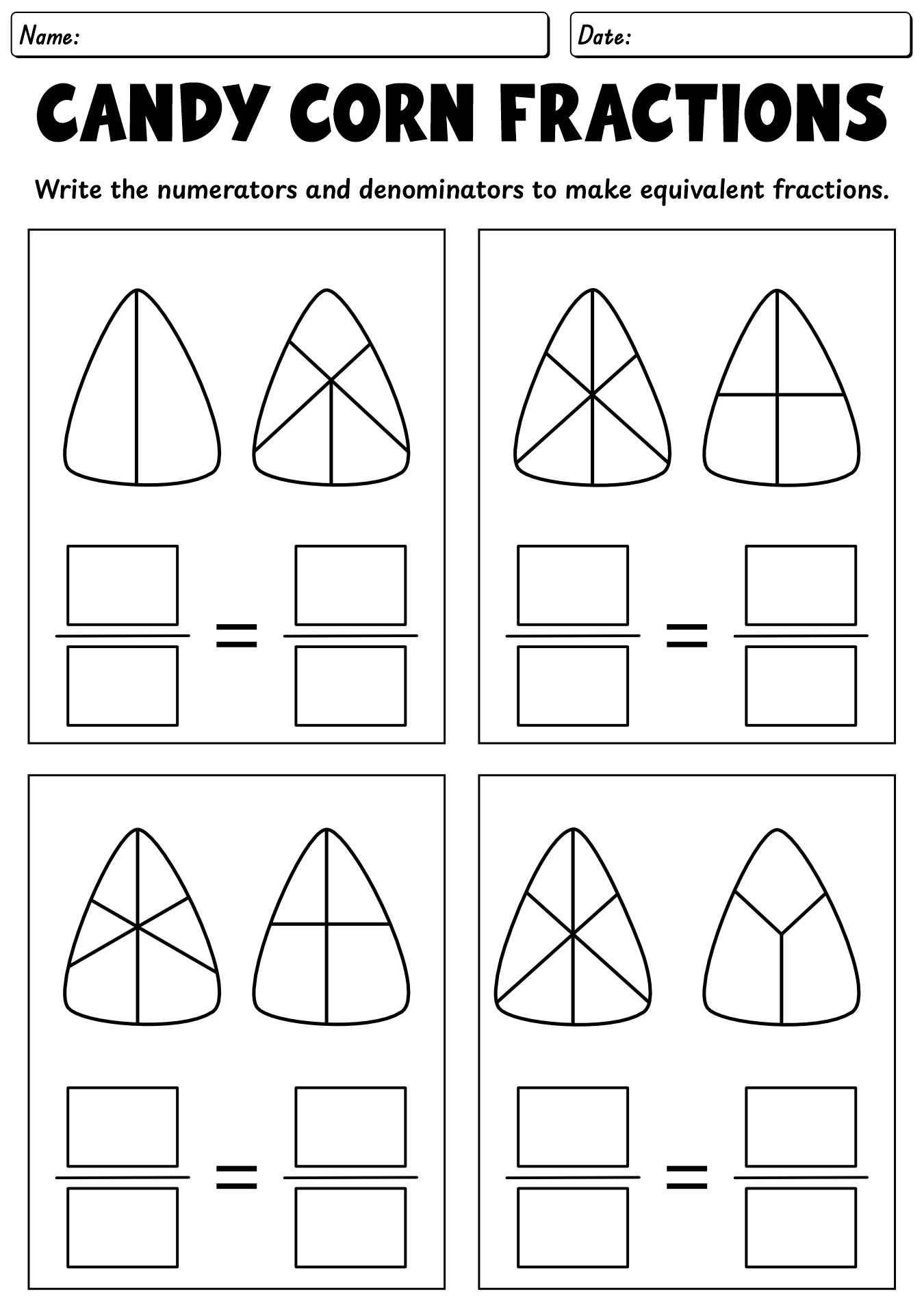Halloween Equivalent Fractions Worksheet