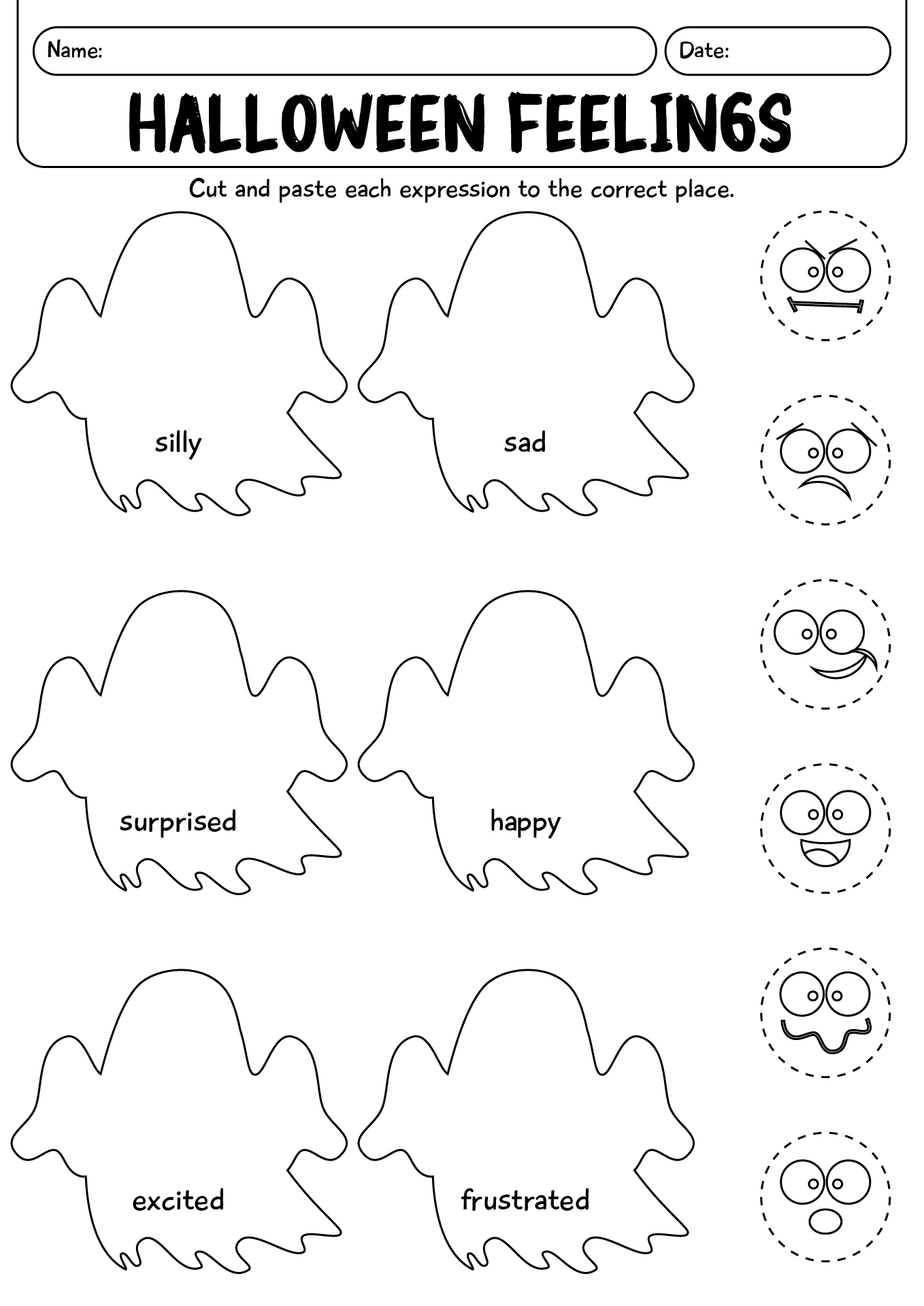 Halloween Feelings Cut And Paste Worksheet