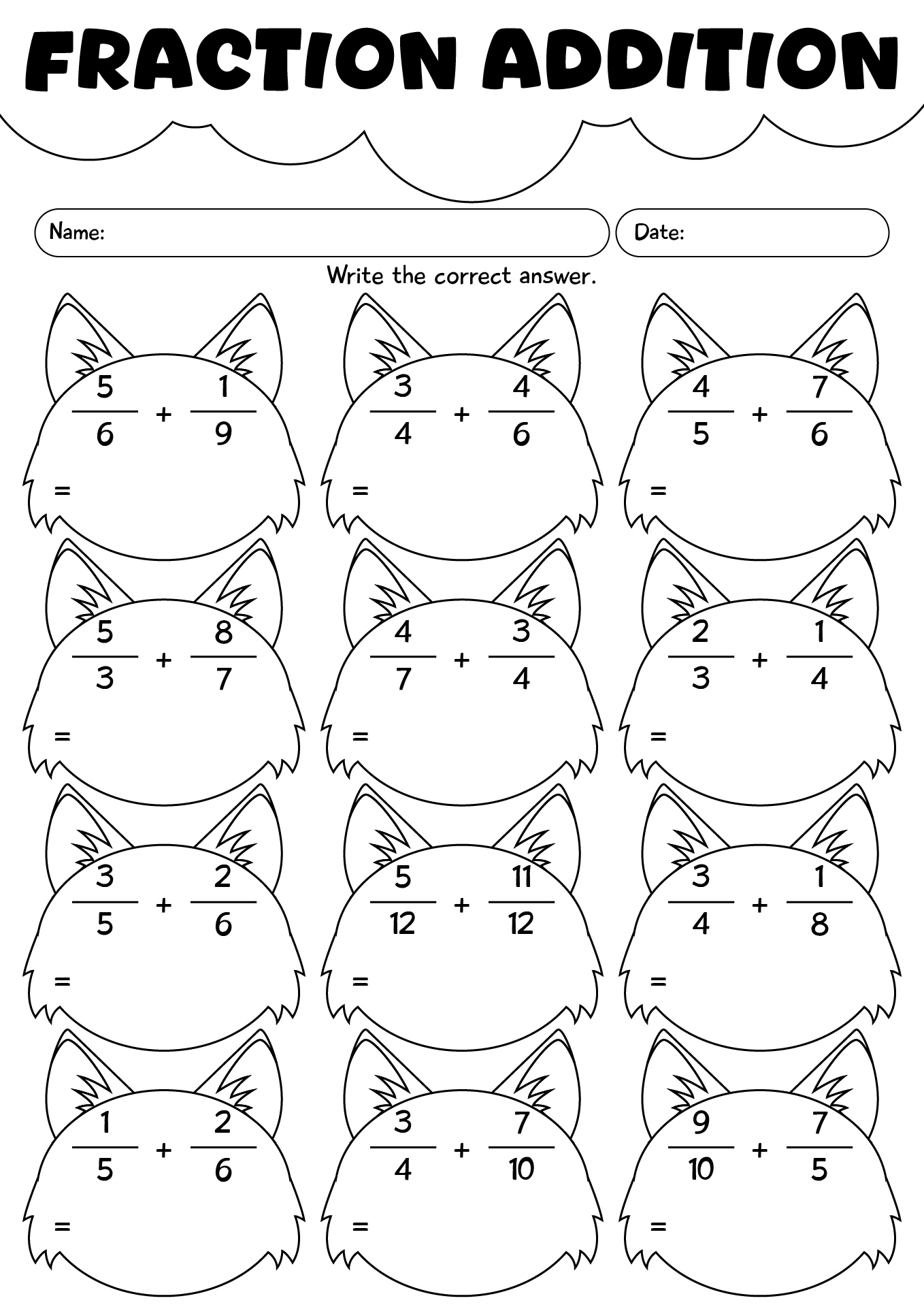 Halloween Fraction Addition Worksheets For 4th Grade