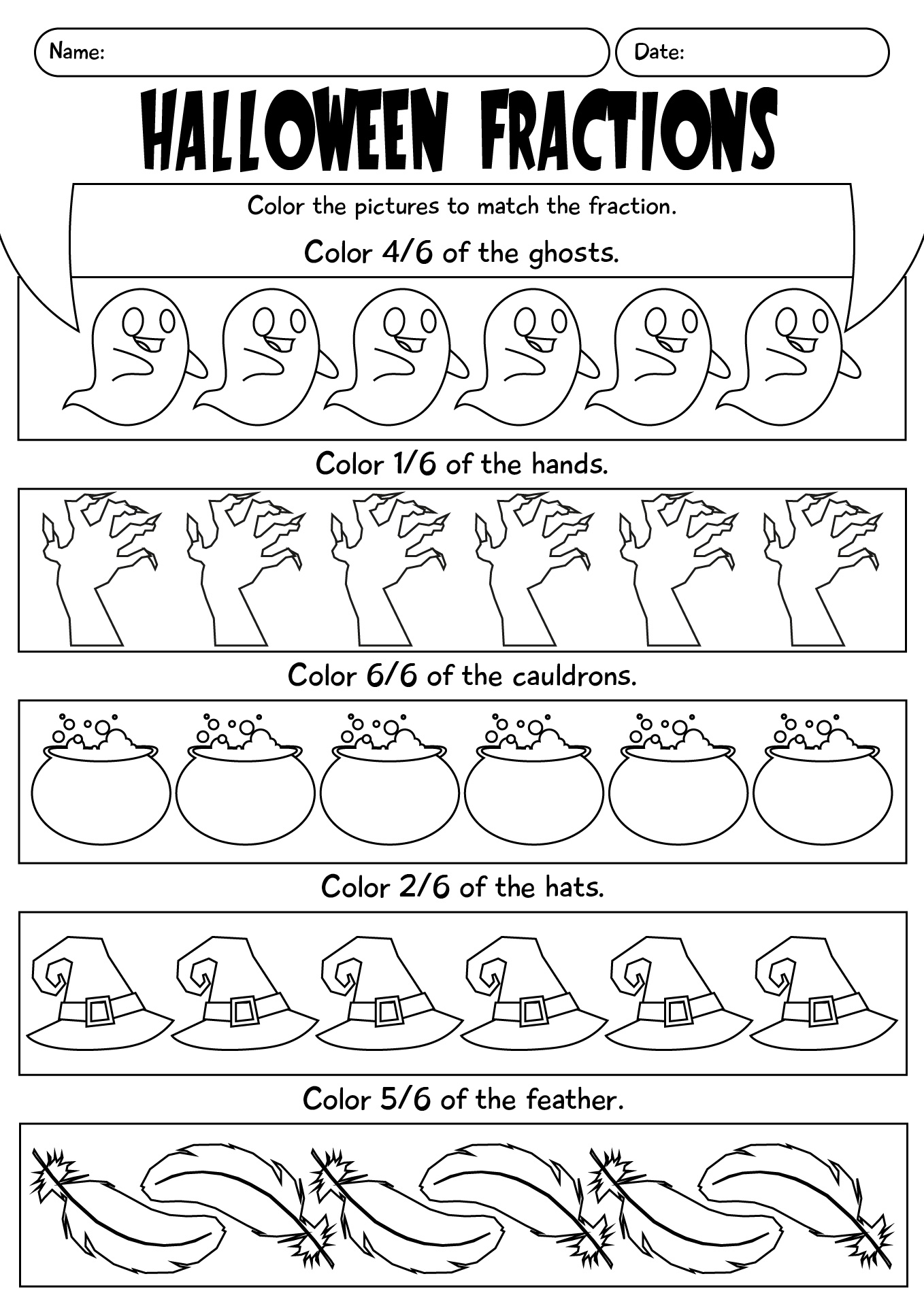Halloween Fractions Math Worksheet