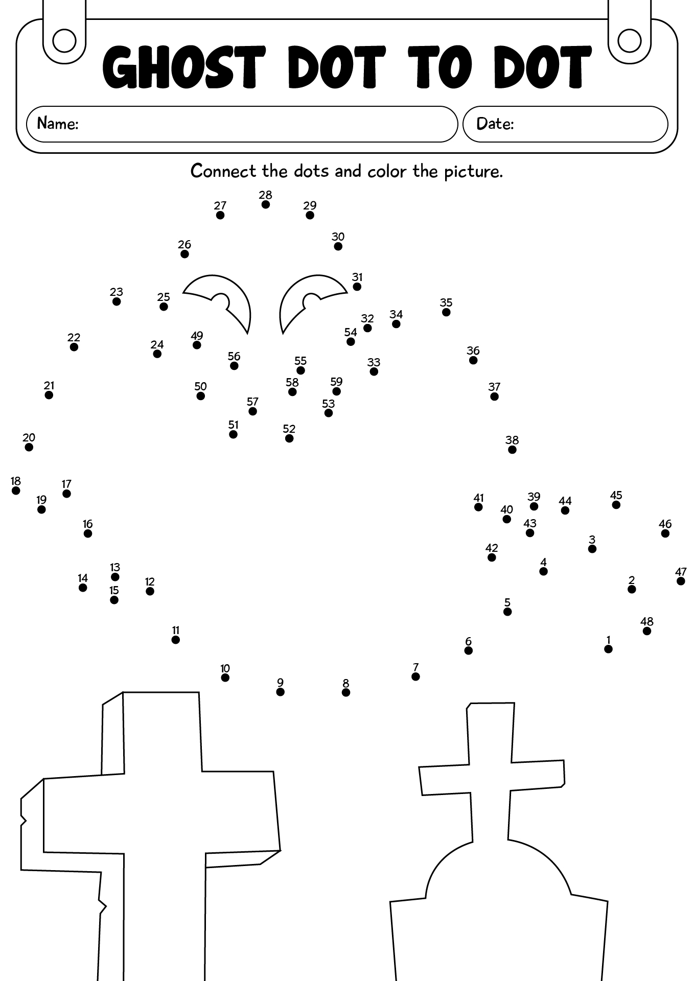 Halloween Friendly Ghost Dot To Dot Worksheet