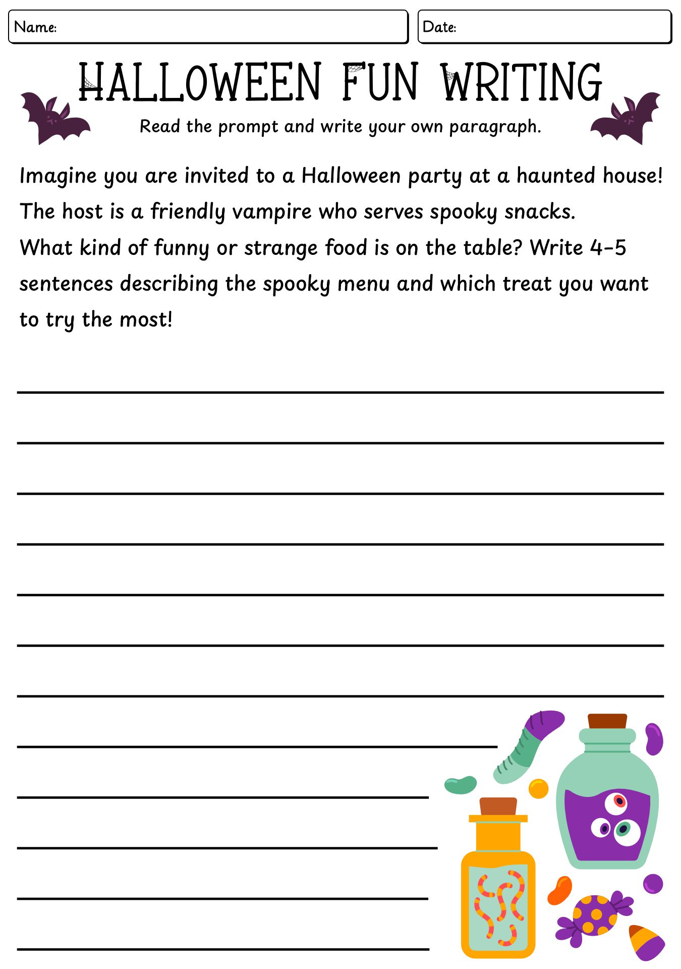 Halloween Fun Writing Worksheet For Fourth Grade