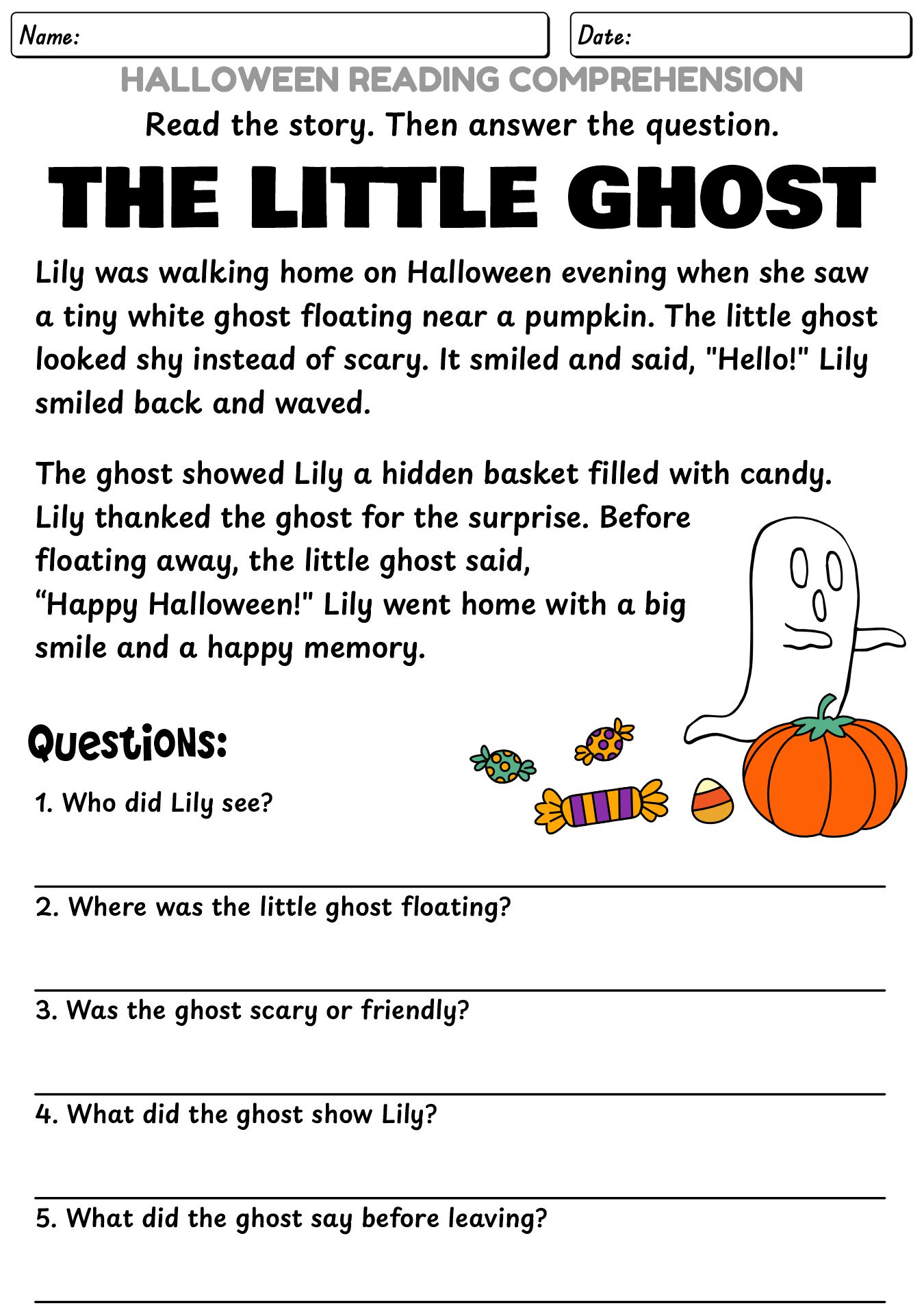 Halloween Ghost Story for 1st Graders Worksheets
