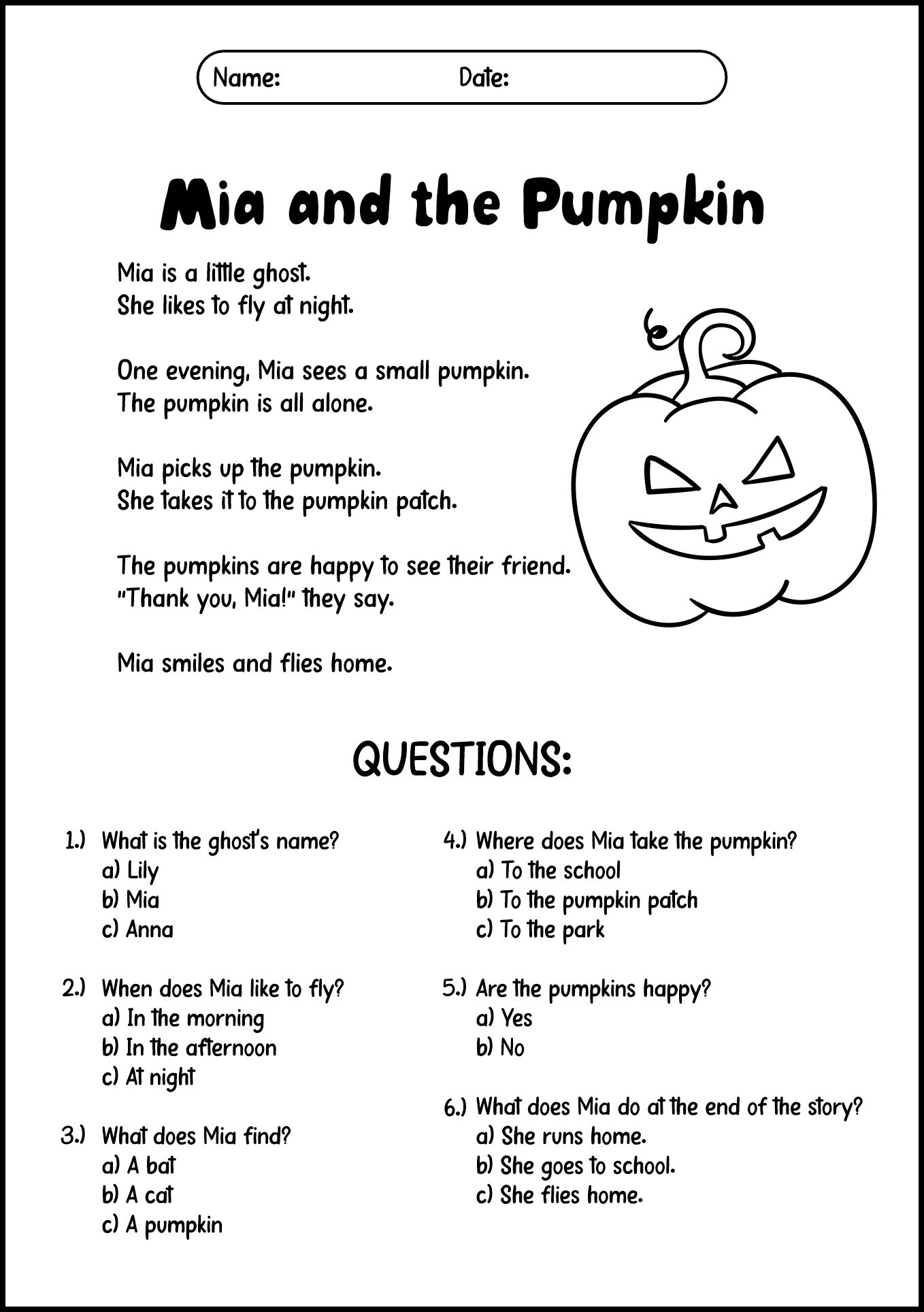 Halloween Ghost Story Reading Activities for 1st Grade
