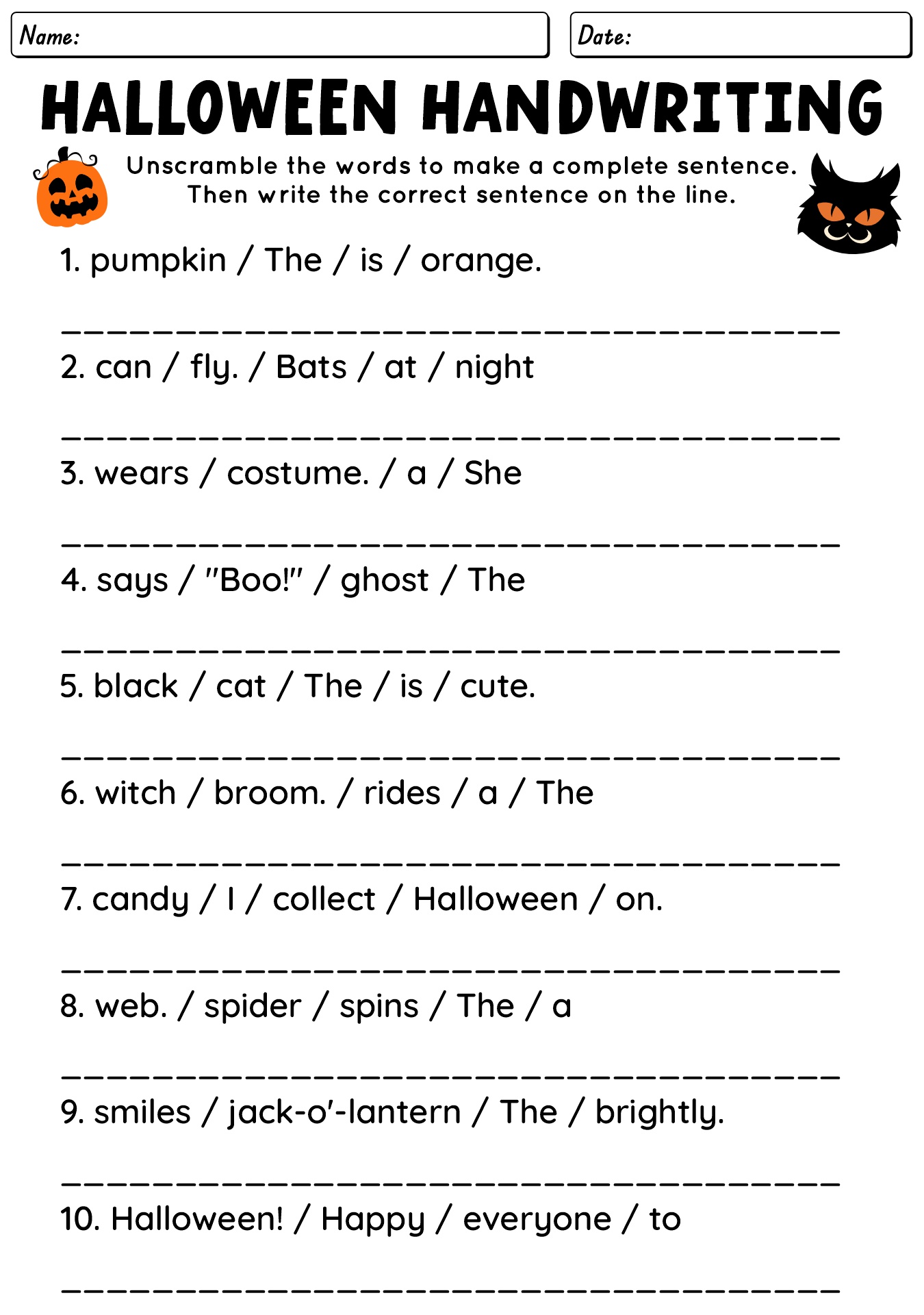 Halloween Handwriting Worksheet