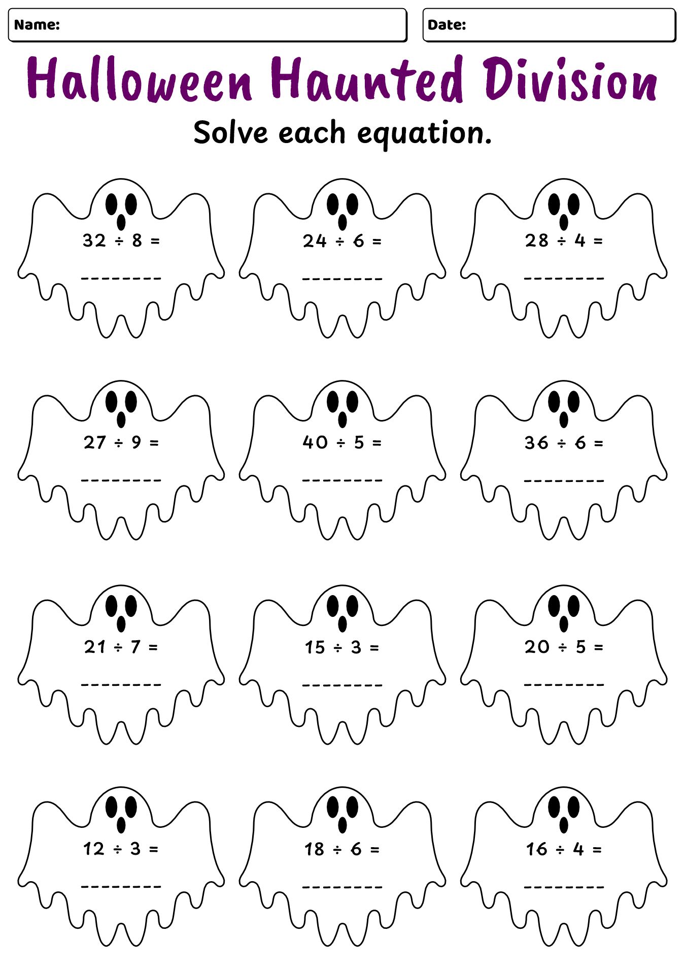 Halloween Haunted Division Worksheet