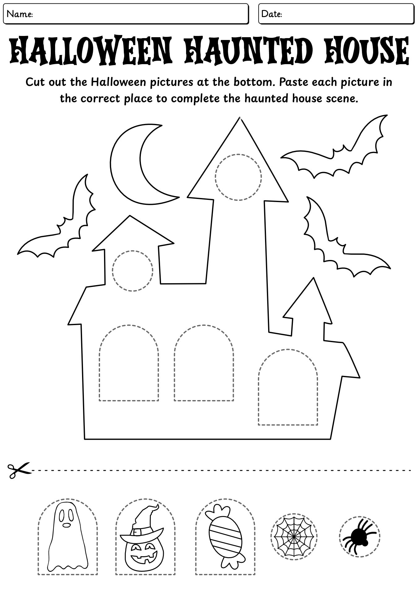 Halloween Haunted House Cut And Paste Worksheet