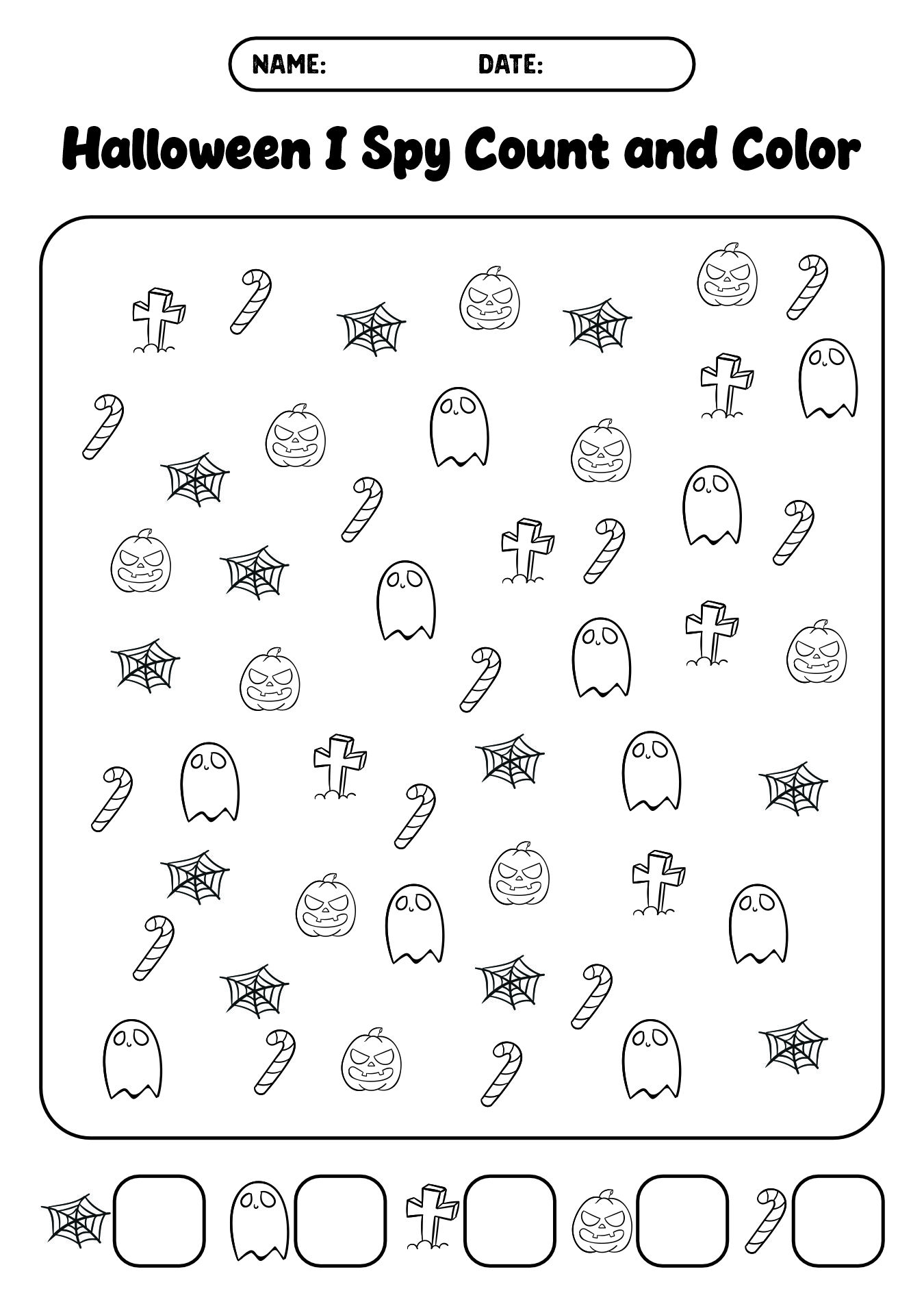Halloween I Spy Count and Color Worksheet