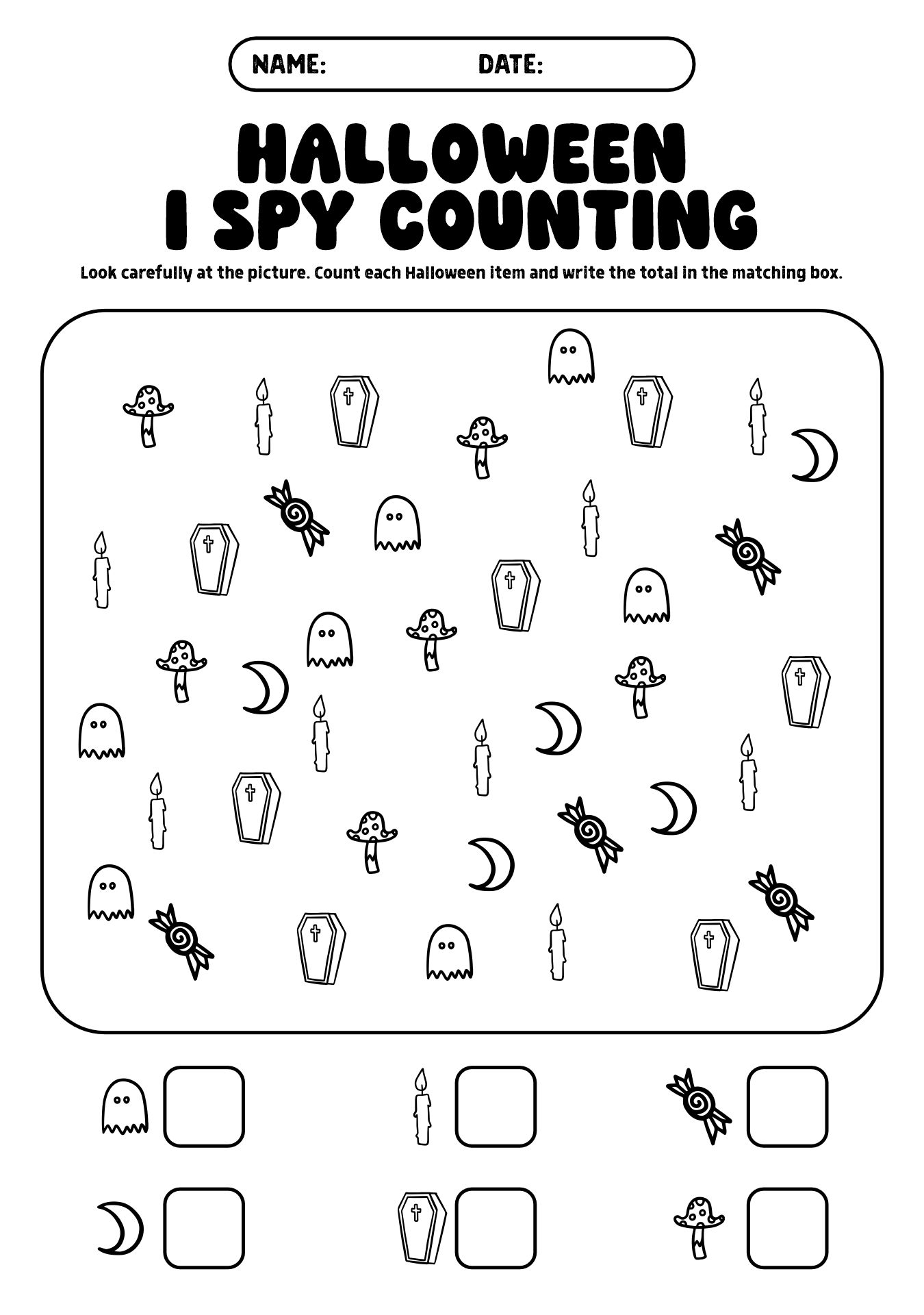 Halloween I Spy Counting Worksheet