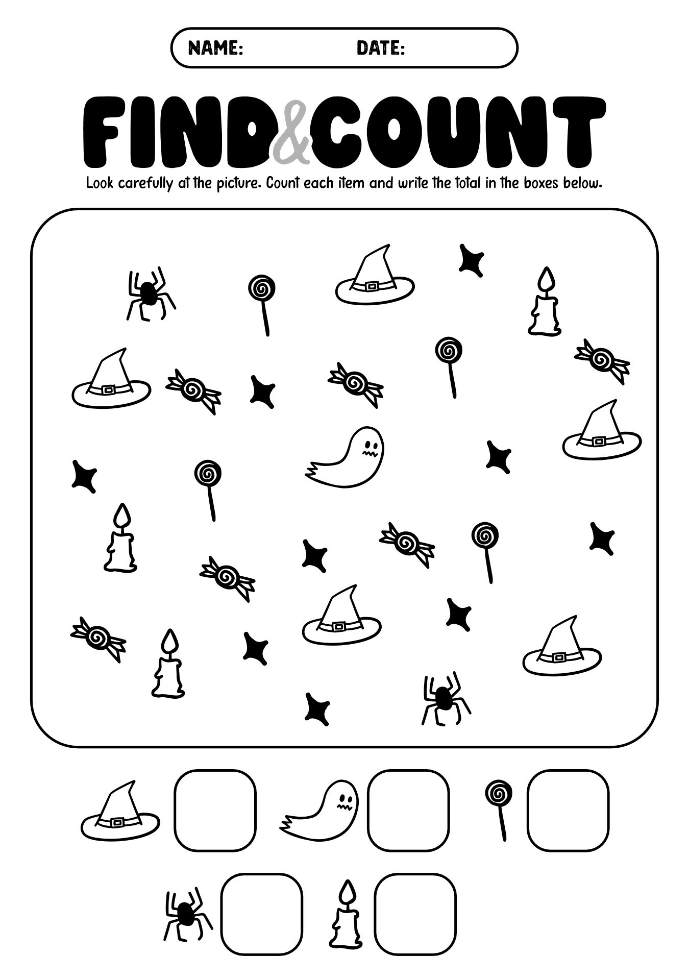 Halloween I Spy Graphing Worksheet for Kids