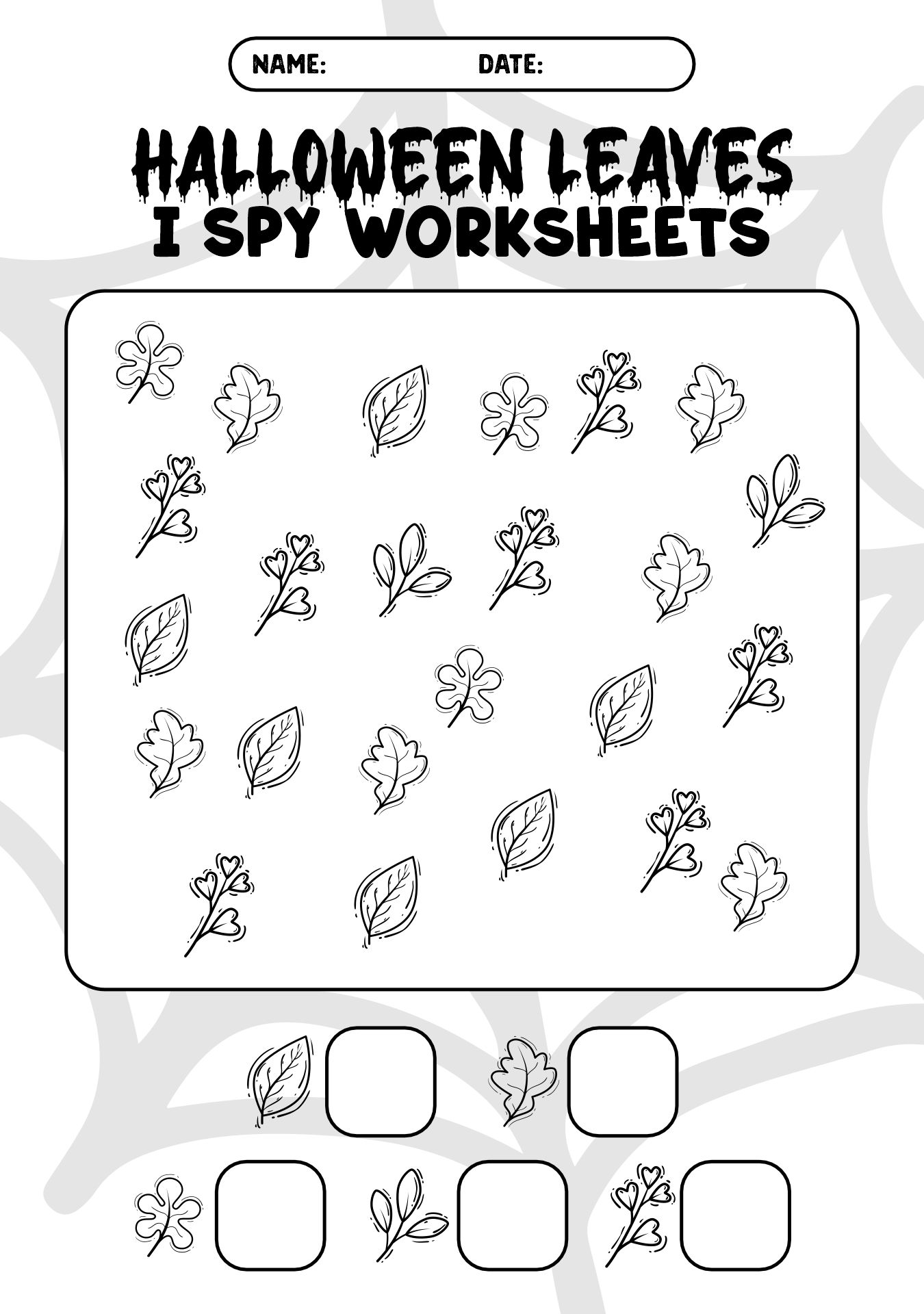 Halloween Leaves I Spy Worksheets