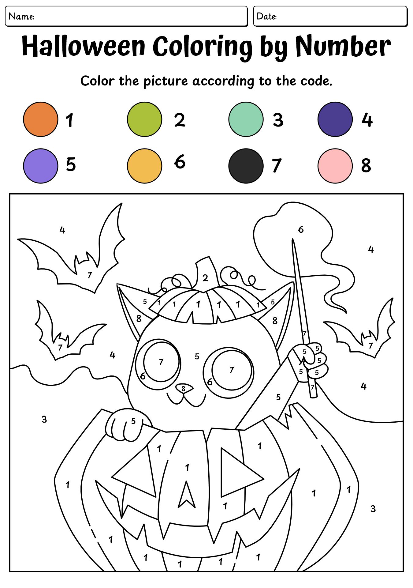 Halloween Math Coloring By Number Worksheet