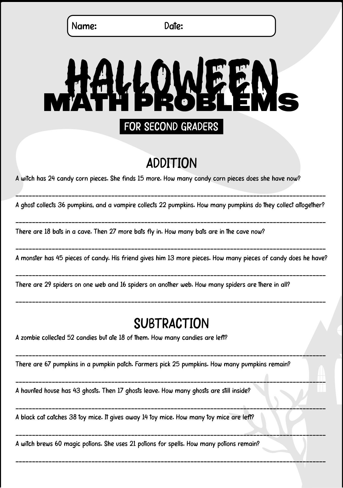 Halloween Math Problems for Second Graders