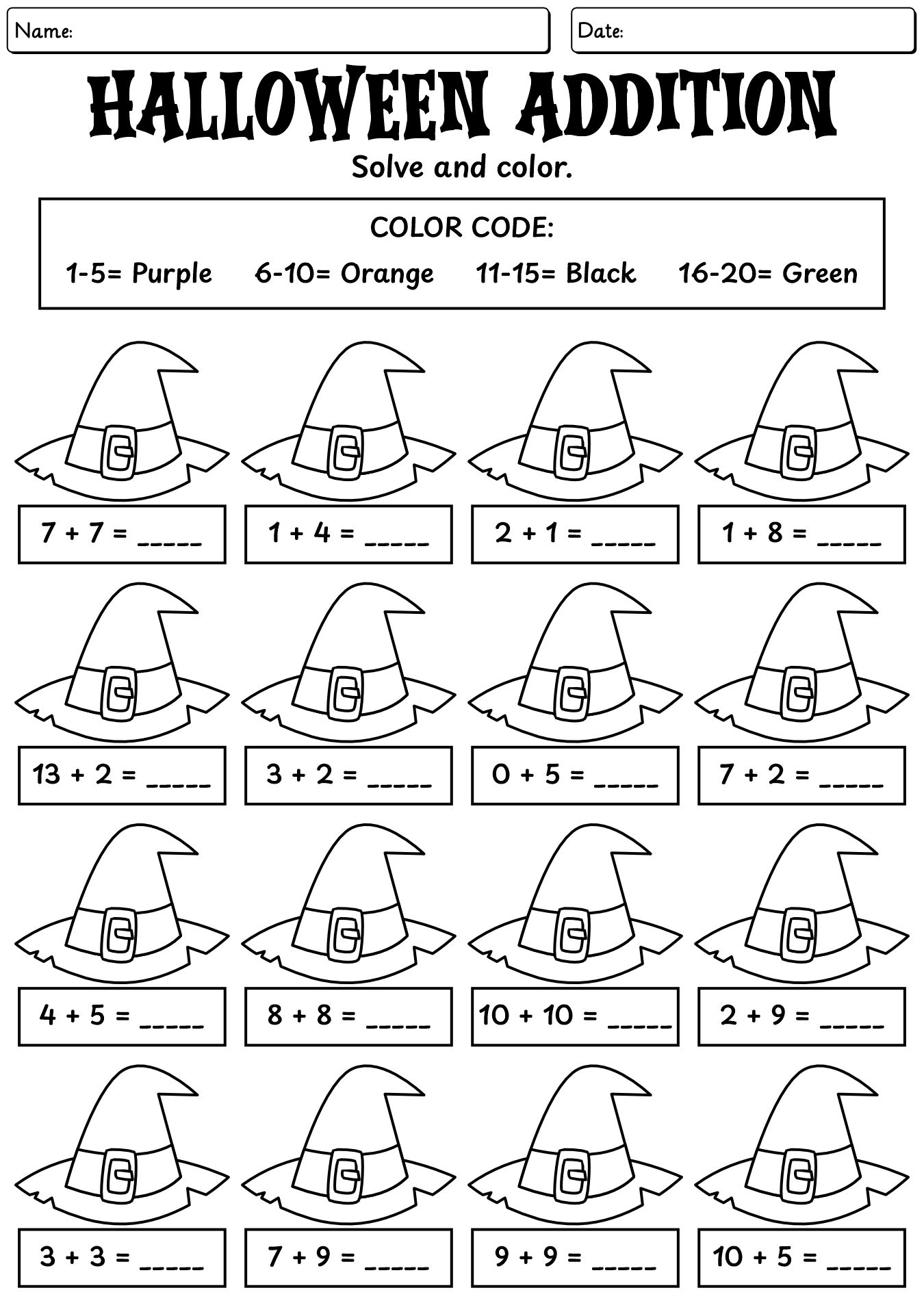Halloween Math Worksheet Activities