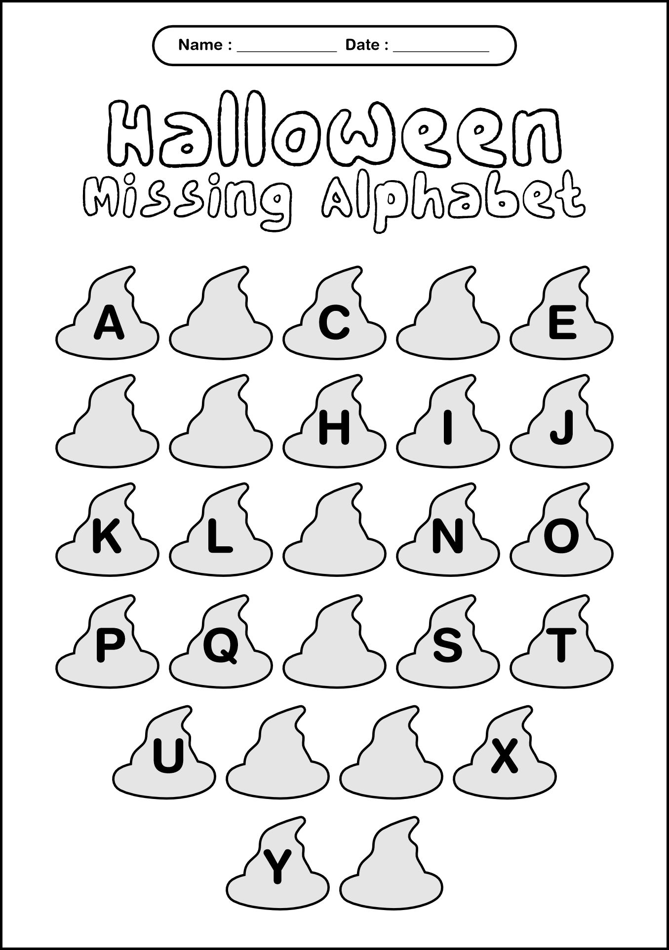 Halloween Missing Alphabet Worksheet