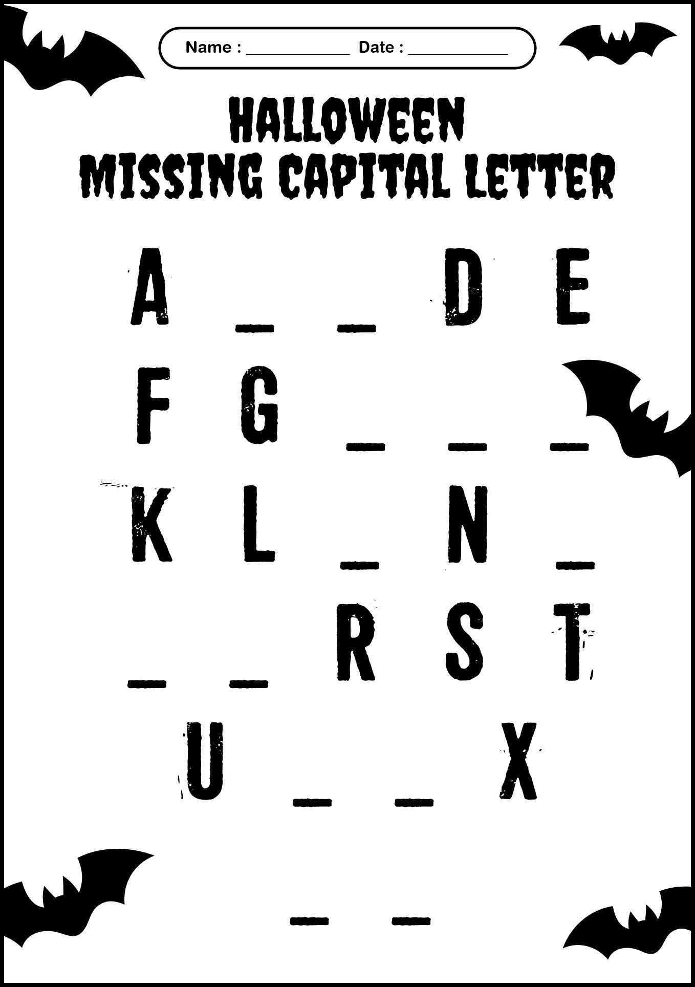 Halloween Missing Capital Letter Worksheet